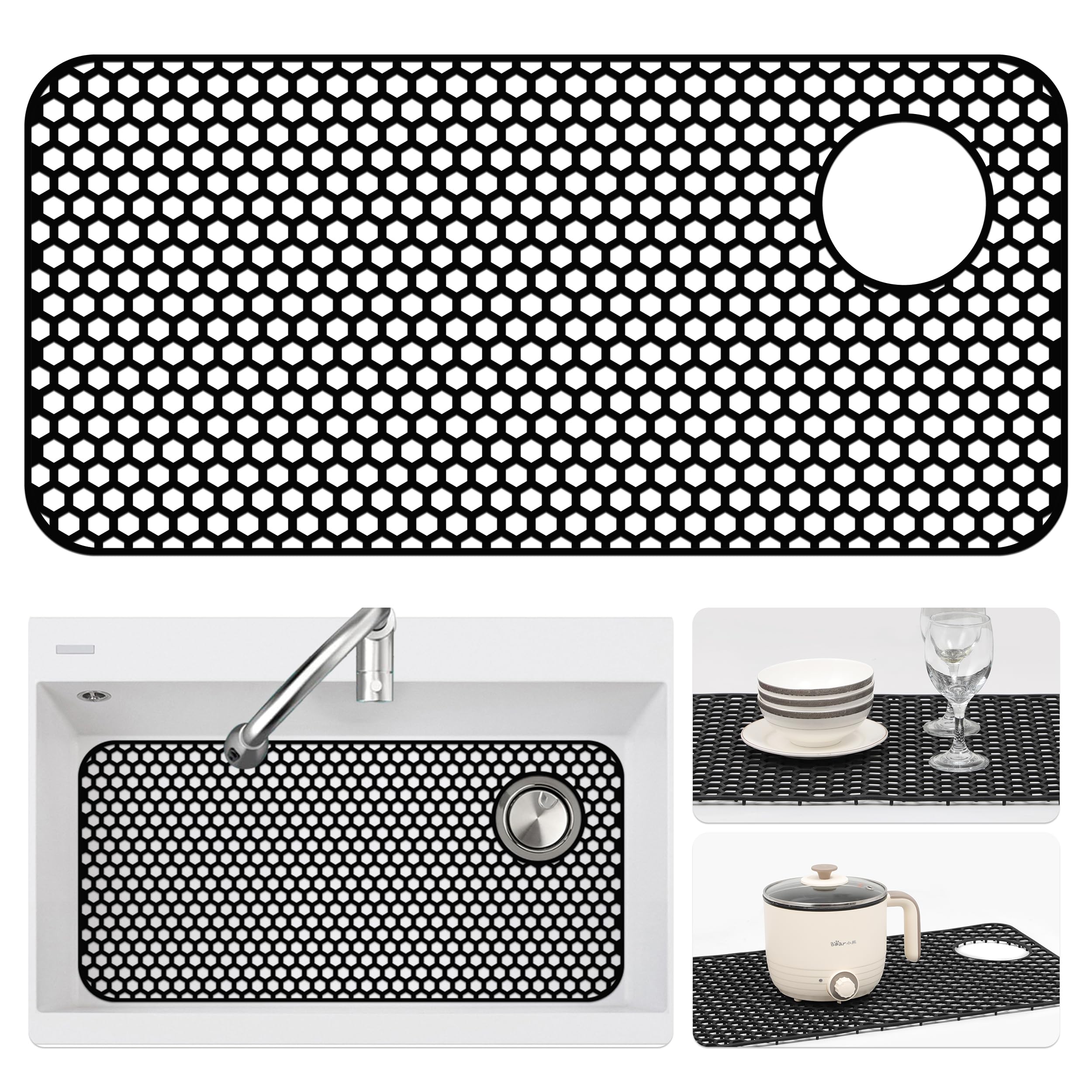 Bestjing Silicone Sink Protectors for Kitchen Sink - 28.4x 14.3 Kitchen Protector Accessory, Non-Slip Heat Resistant Mat for Bot