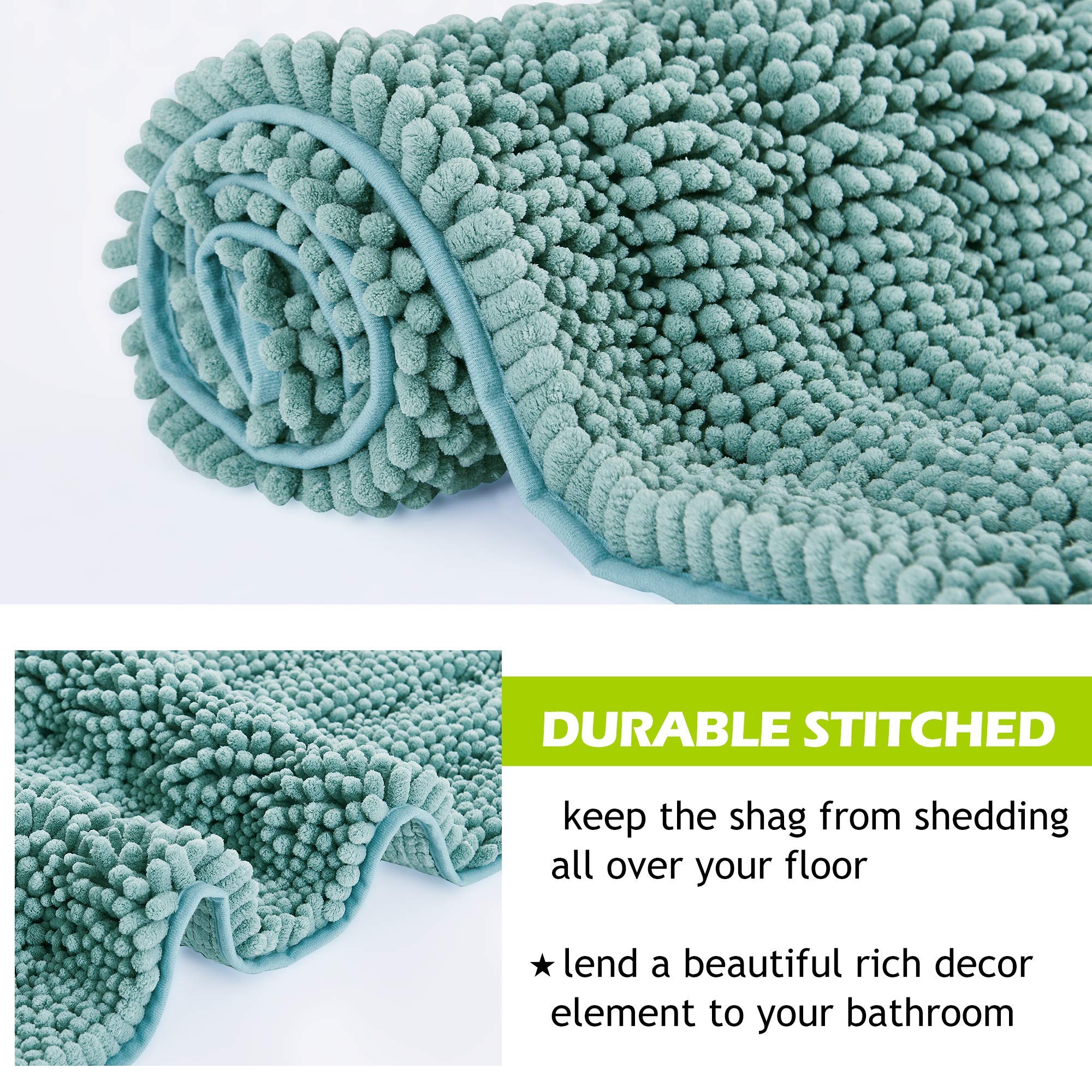 Grey Bath Mat - Large Soft Bathroom Rugs Water Absorbent Non-Slip Quick Drying Thick Shaggy Chenile Bathtub Floor Decor For Toil