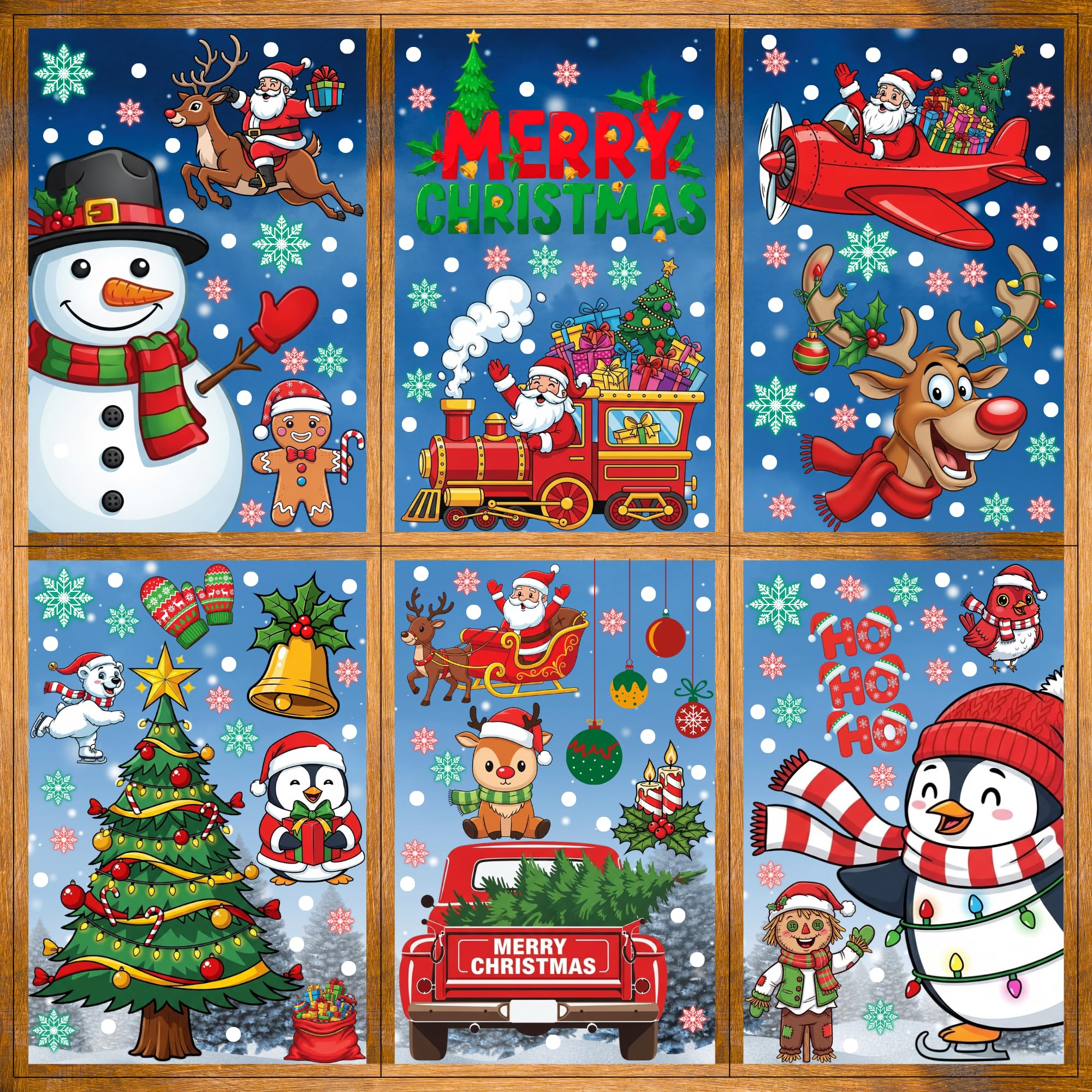 Christmas Window Clings Stickers | 350Pcs Christmas Clings Xmas Window Decals Decorations Indoor Outdoor Glass Snowflake Santa C