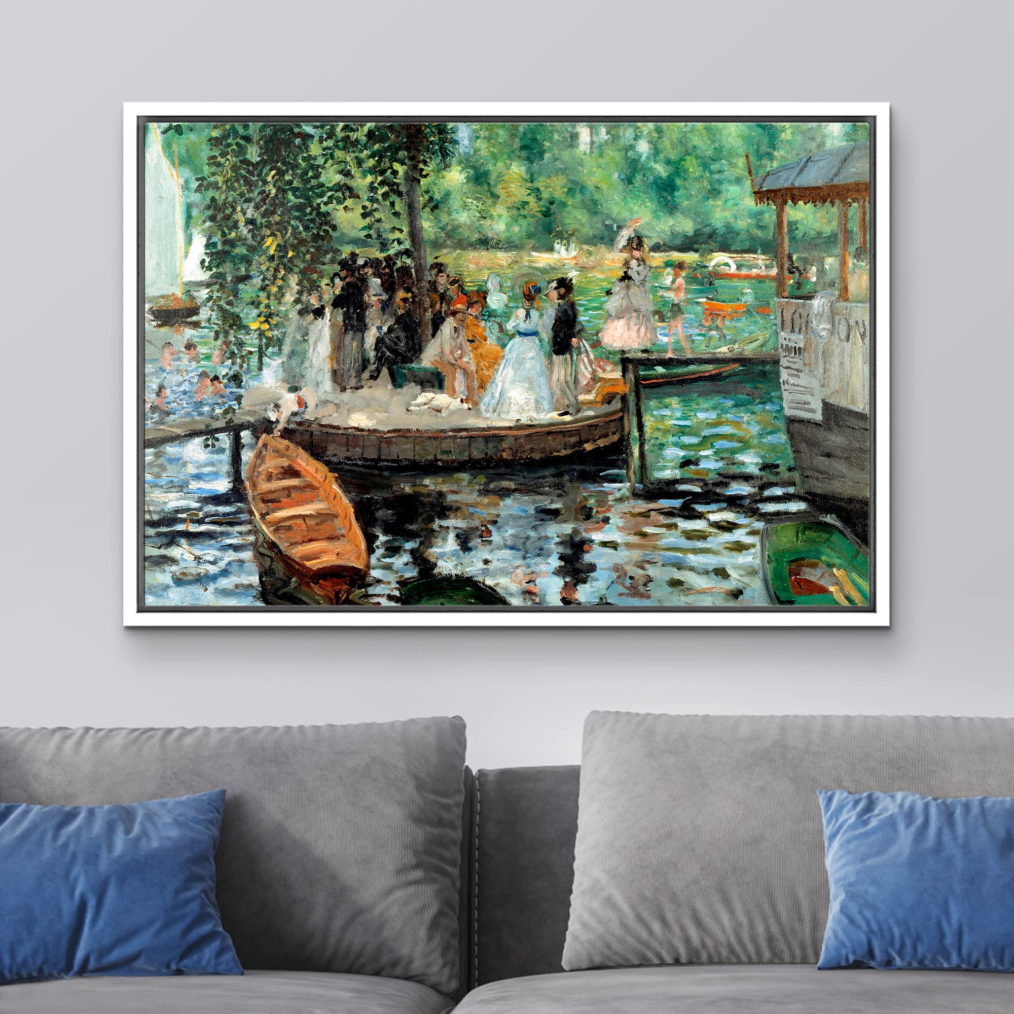 Wall26 - La Grenouillere By Pierre-Auguste Renoir - Framed Canvas Print Wall Art Famous Oil Painting Reproduction - 16''X24'' Wh