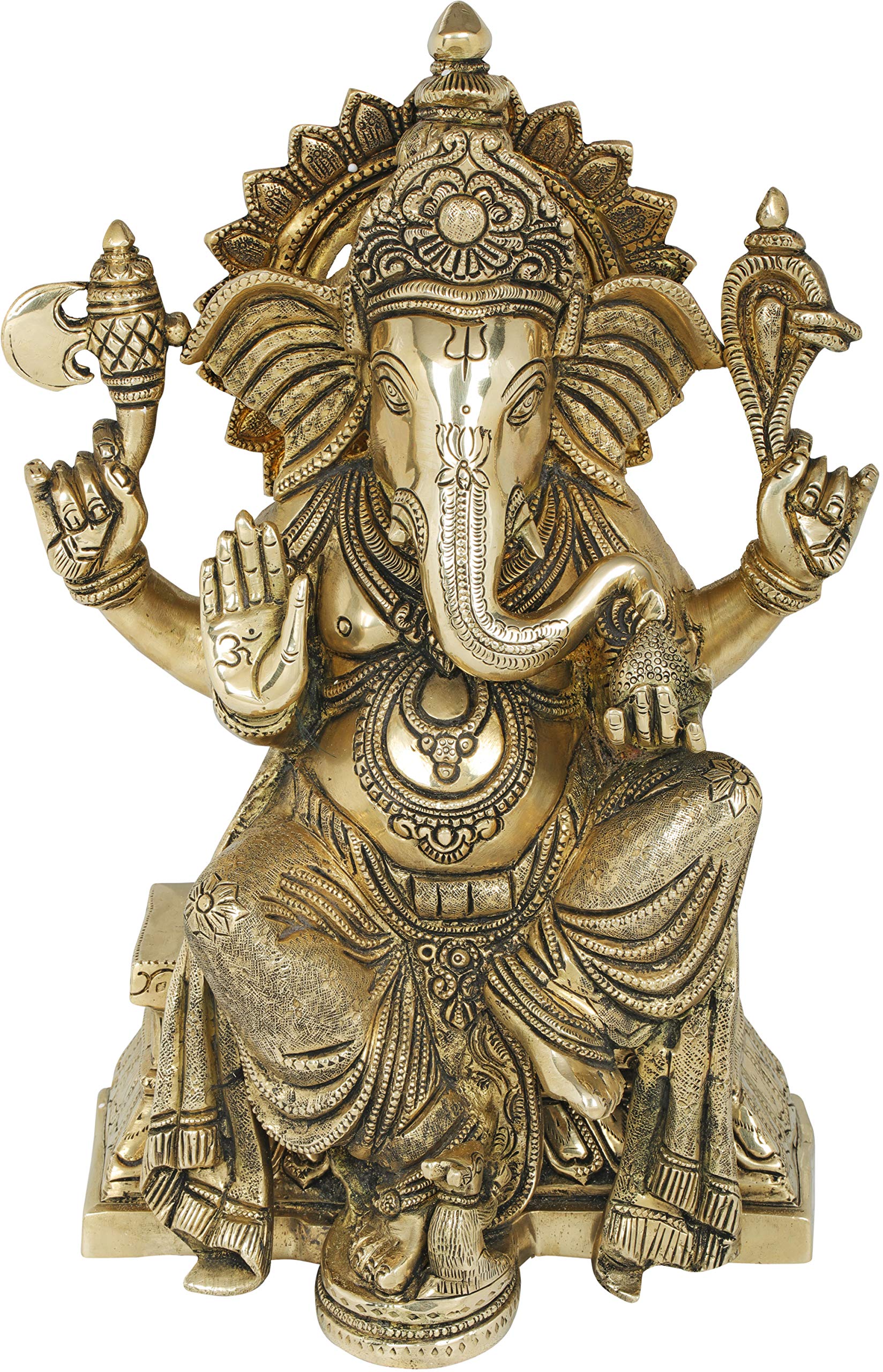 Idol Collections Brass Lord Ganesha Ganesh Murti Idol Statue Height 13.3 Inches