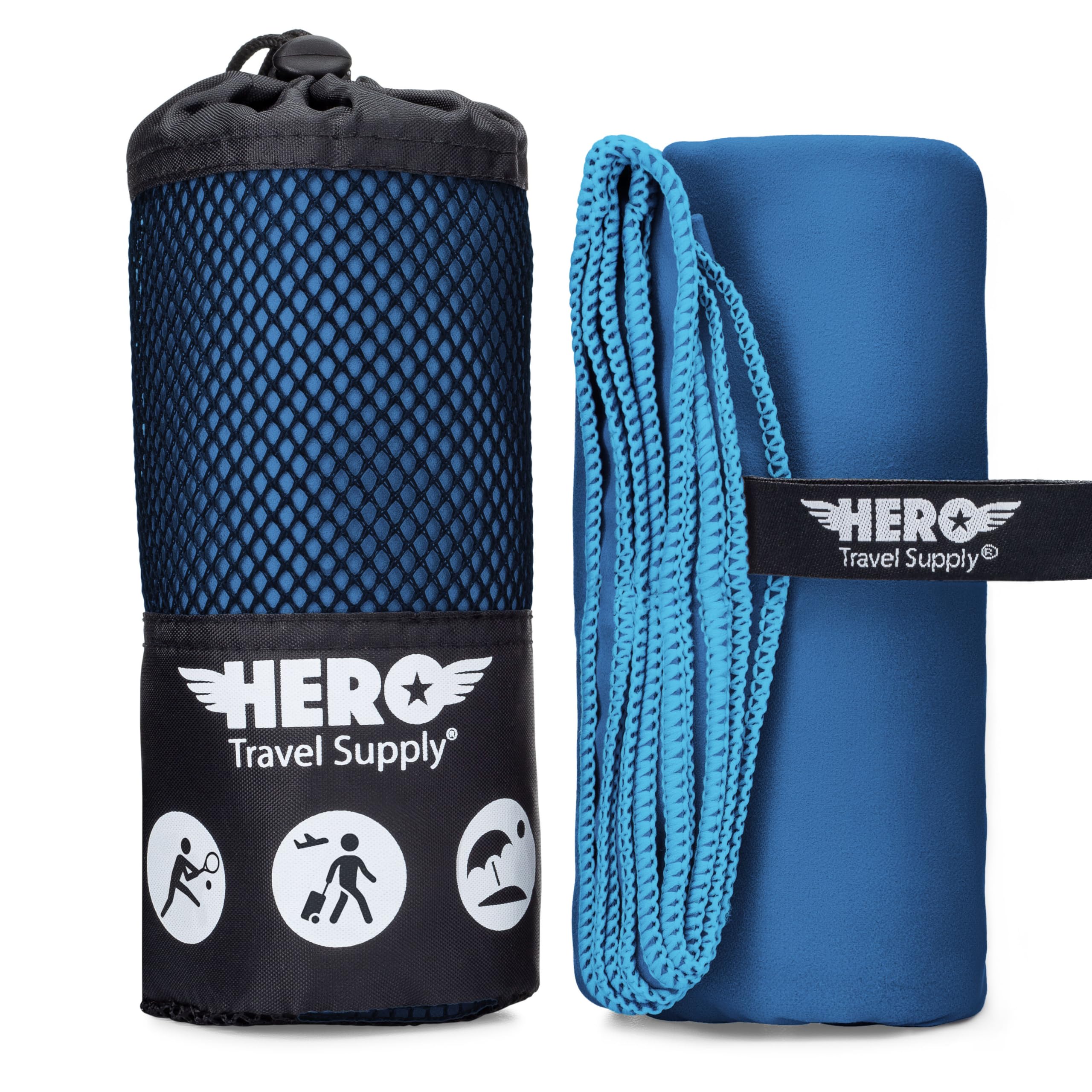 Hero Travel Supply Microfiber Large Beach Towel Compact For Travel (Blue, 40'' X 72'')