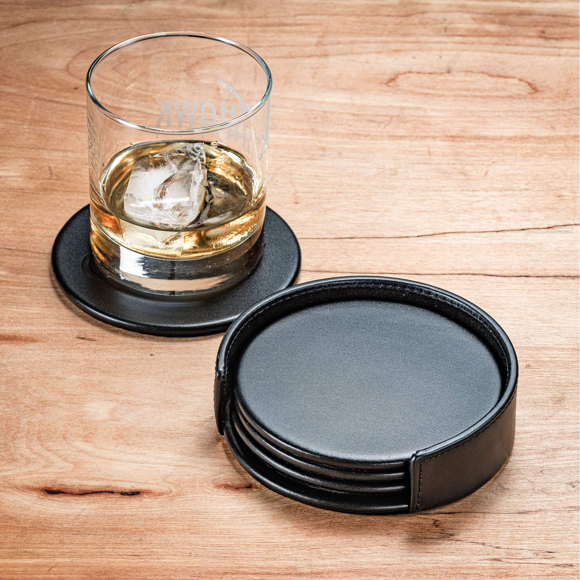 Dacasso Black Leatherette 4 Holder Coaster Set