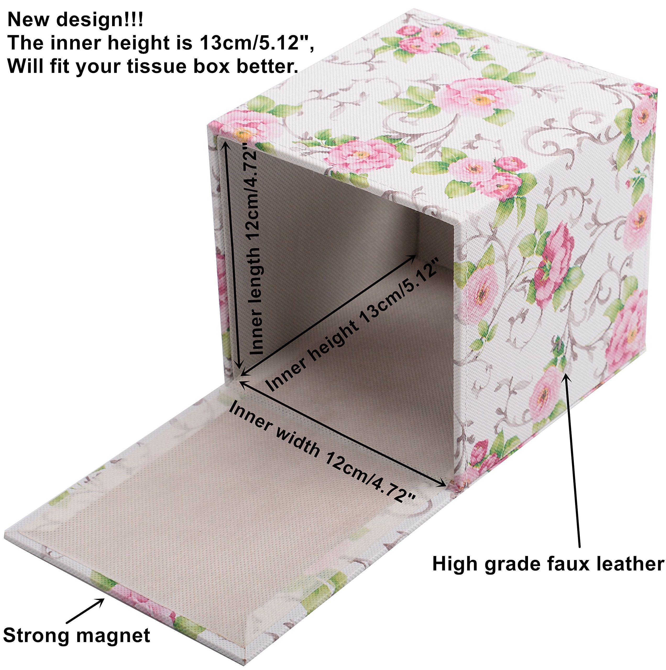 S Forever Home Decor Flower Pattern Faux Leather Tissue Box Cover (Square,Floral)
