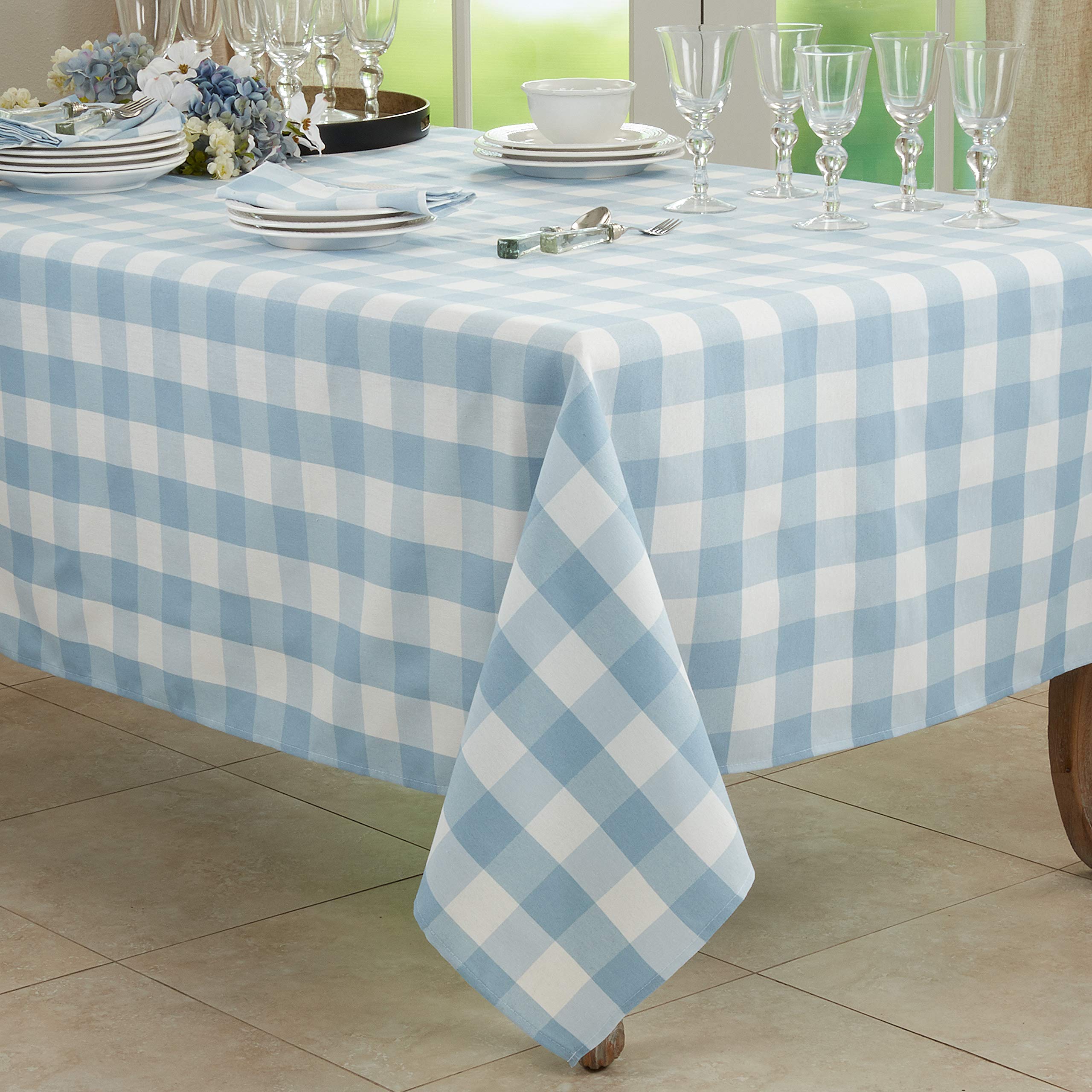 Saro Lifestyle Cotton Blend Buffalo Plaid Tablecloth, 70'', Blue