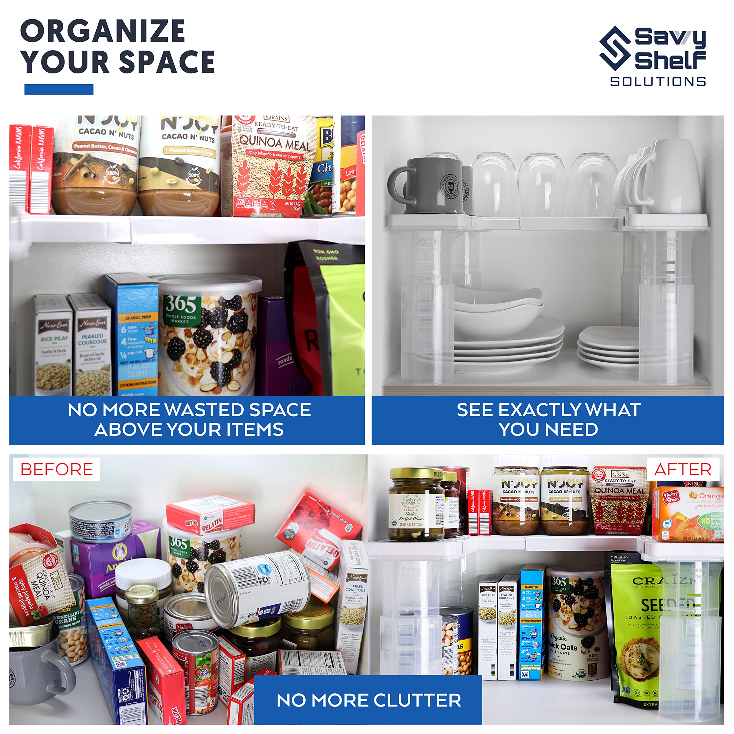 Savvy Shelf Adjustable Pantry Spice Rack & Can Storage Organizer - Storage Kitchen Cabinet Organizer - Pantry Organization, Spic