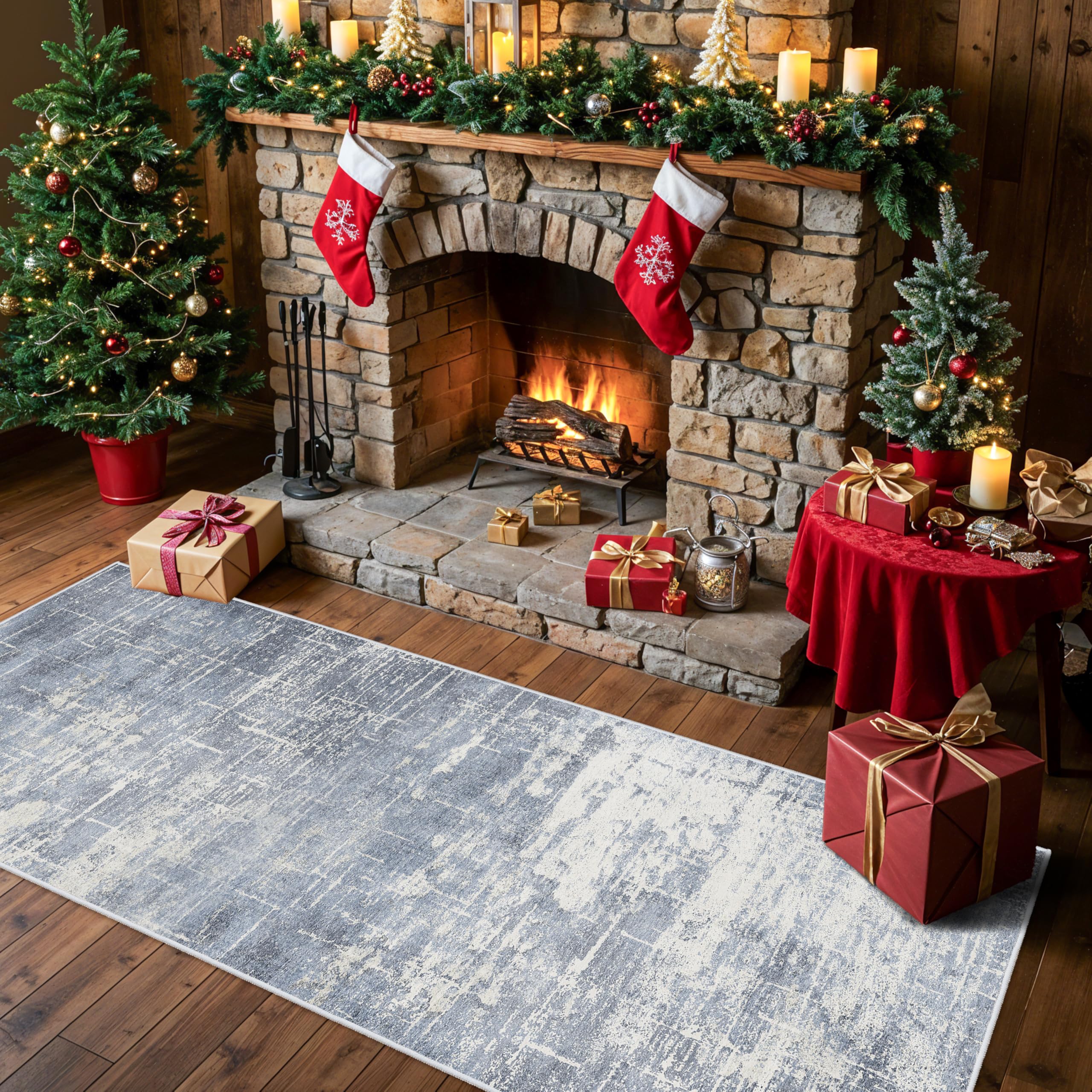 2x6 Non-Slip Entryway Area Rugs: Washable Stain Resistant Kitchen Carpet Low Pile Printed Doormat Soft Nursery Runner Vintage Ab