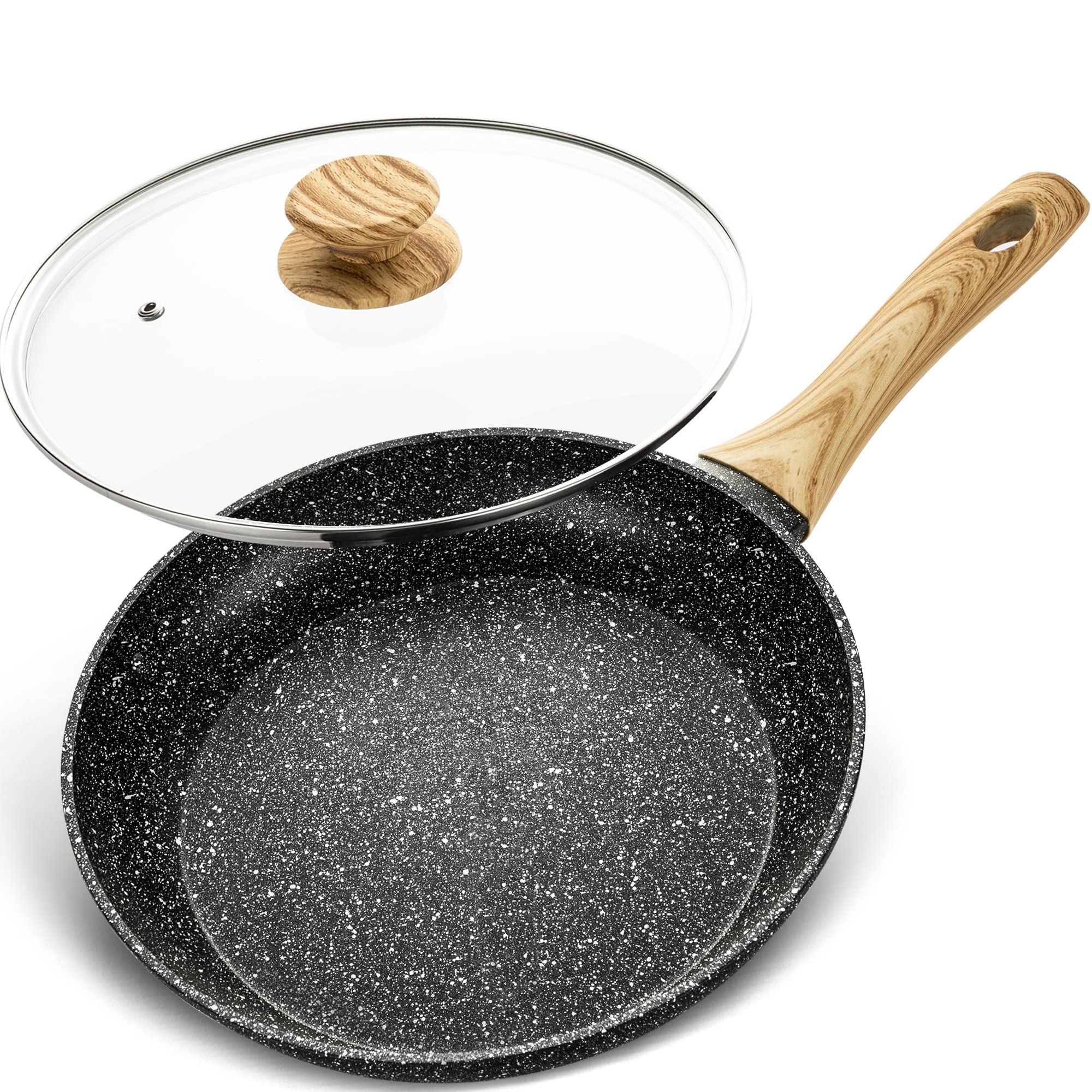 MICHELANGELO Nonstick Frying Pan with Lid, 12 Inch Frying Pan with Stone Coating, Large Frying Pan Granite with Bakelite Handle,