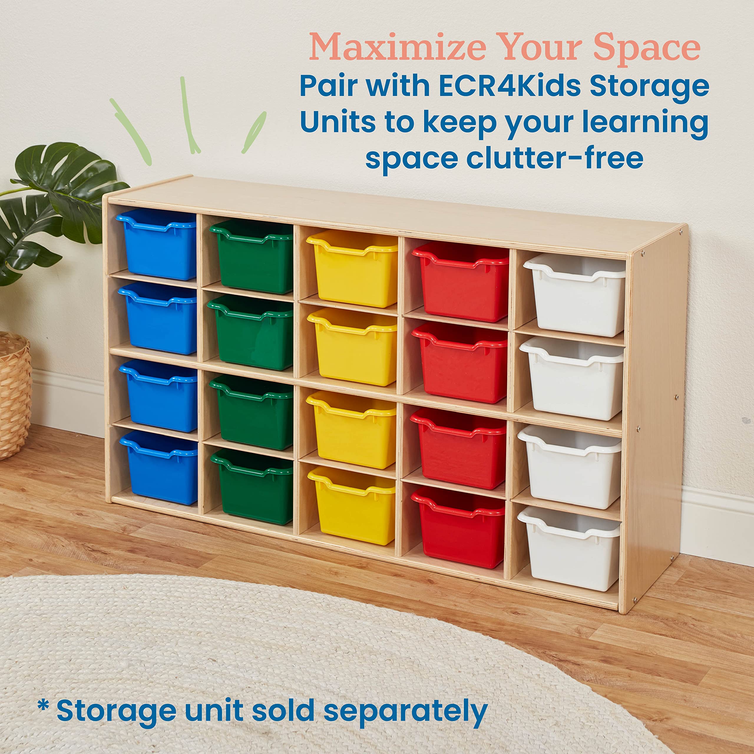 Ecr4Kids Scoop Front Storage Bin, Multipurpose Organization, Assorted, 20-Piece