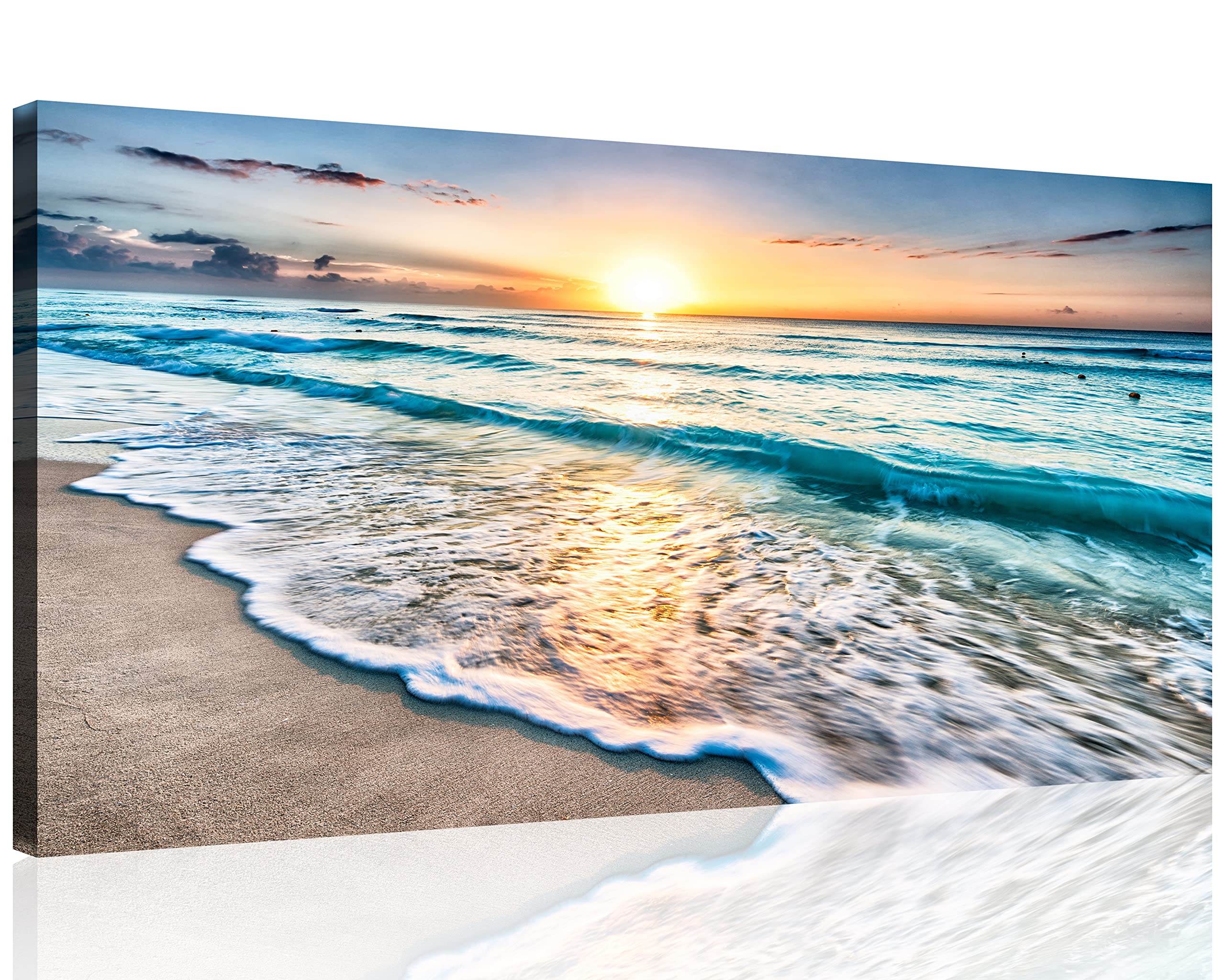 Tutubeer 1 Pcs Beach Wall Art Beach Wall Decor Blue Sea Sunset White Beach Ocean Wall Art Beach Pictures Wall Art Seascape Print