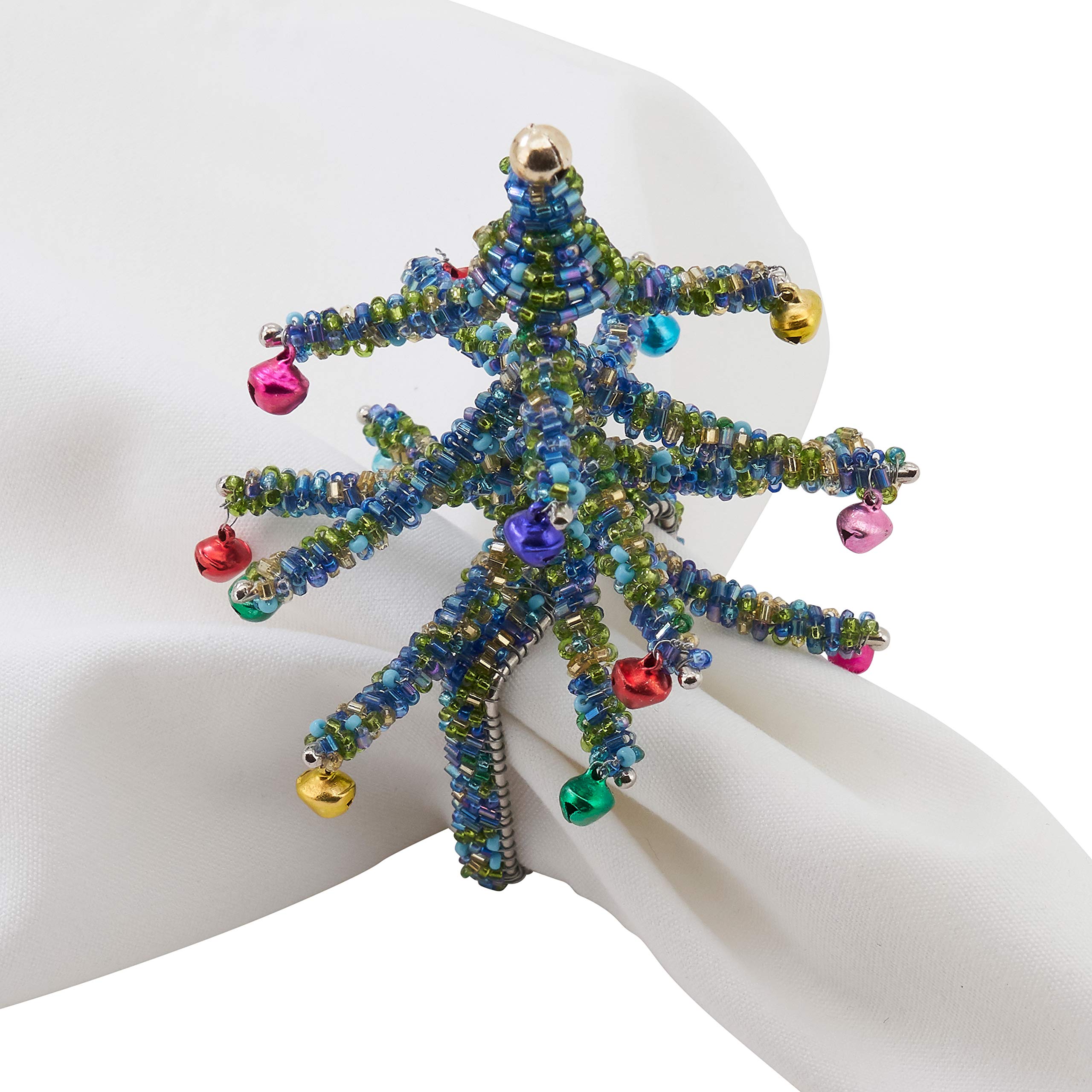 'Saro Lifestyle Collection Beaded Christmas Tree Napkin Rings (Set Of 4), Size: 1.5''''X1.5'''', Blue'' (Nr423.Bl)