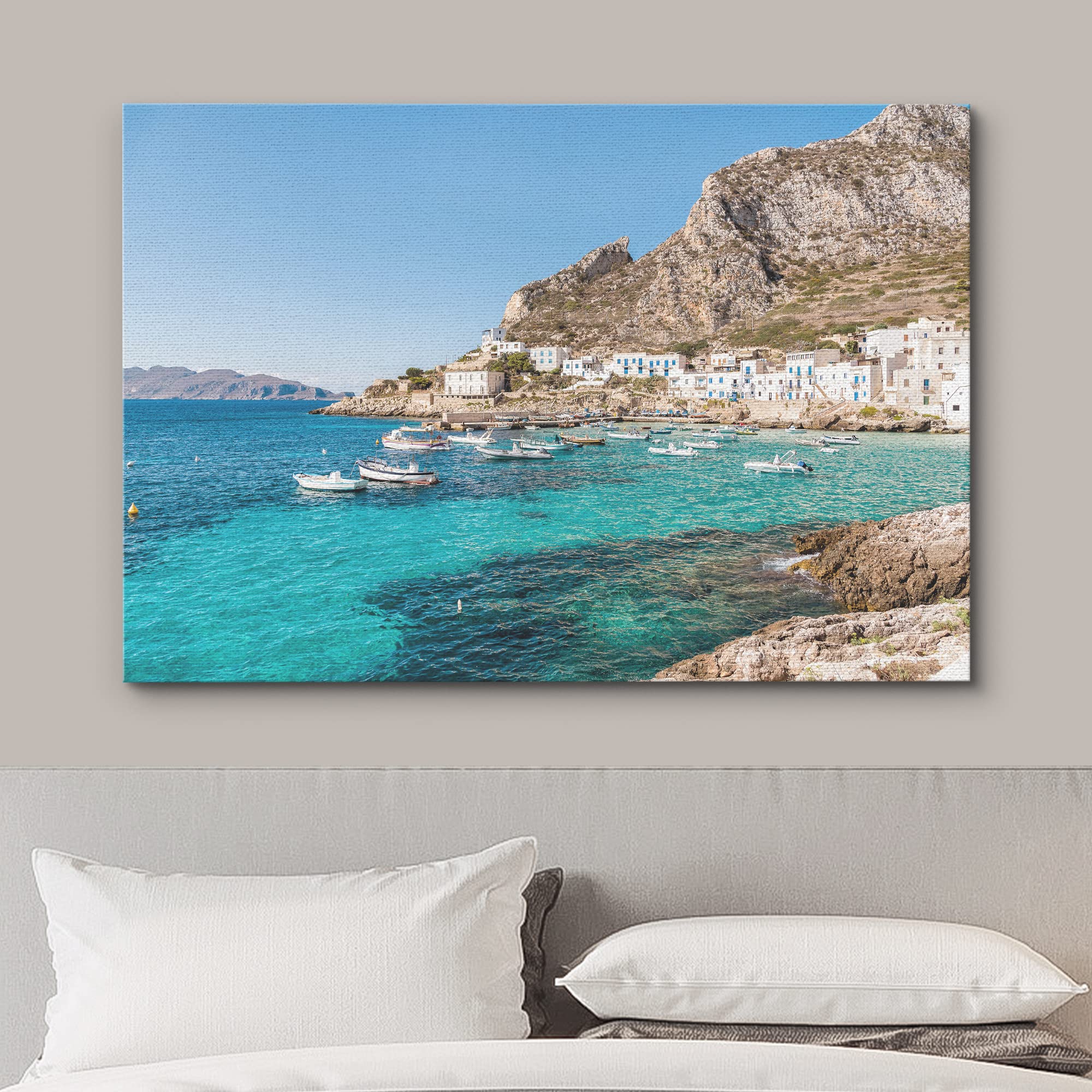 Wall26 Framed Canvas Print Wall Art Mediterranean Italian Seascape City Nature Ocean Photography Realism Nautical Scenic Colorfu