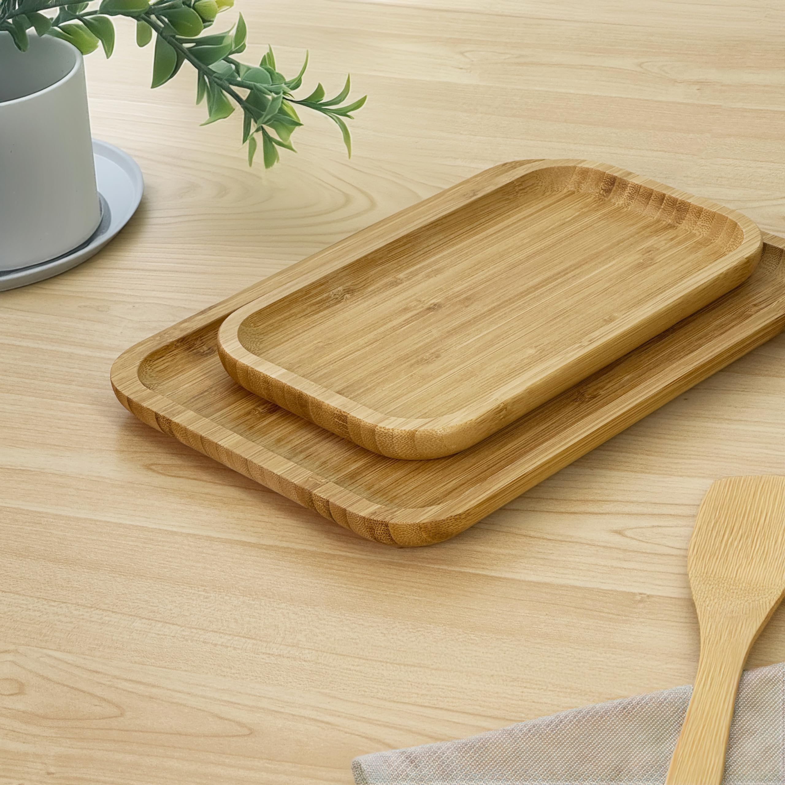 Bam & Boo Bamboo Serving Tray - Natural Minimalist Rectangular 11.3" x 6.2" x 0.8" for Coffee, Tea, Food, Drinks, Storage,