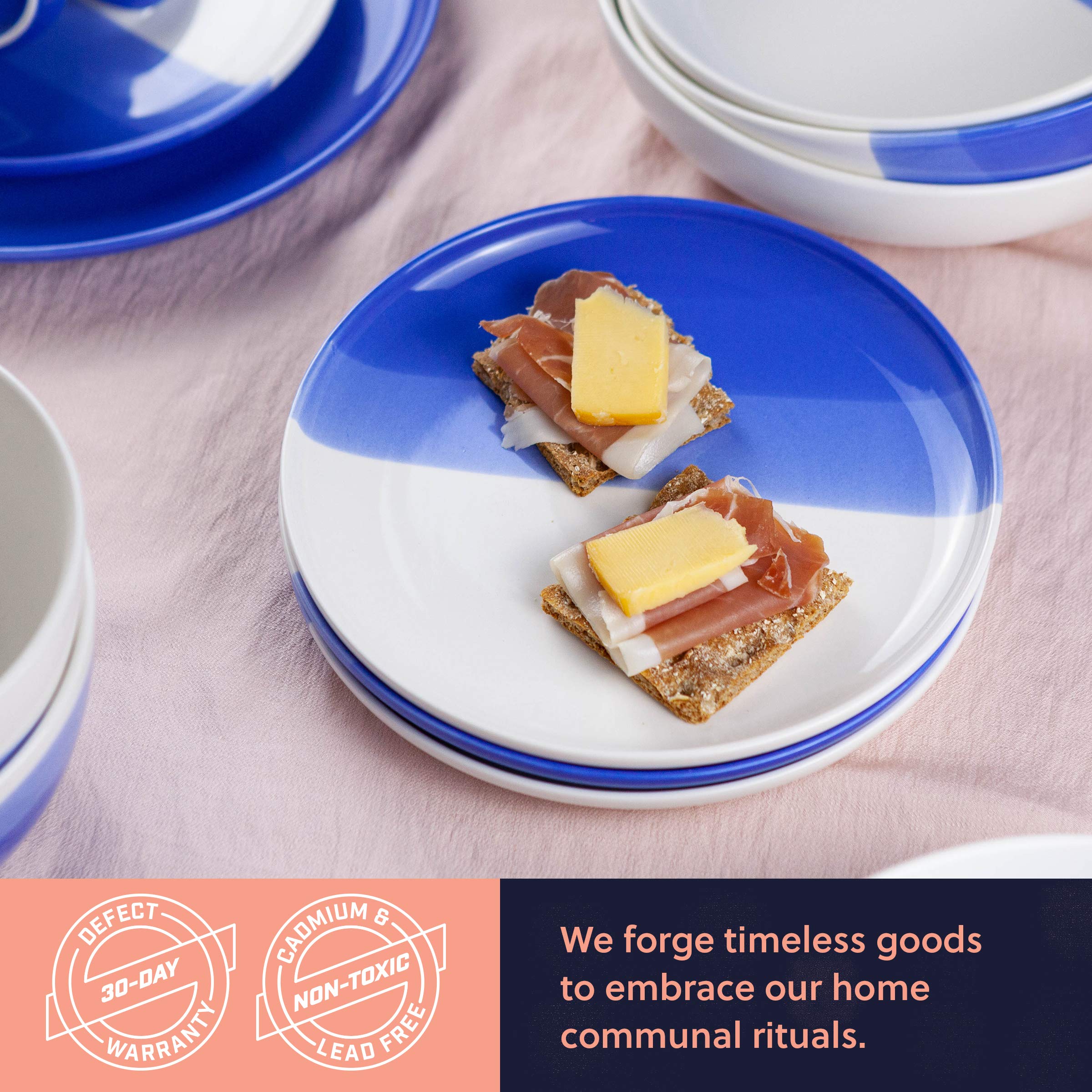 Modesthive Ombre Dessert Plates Oia Blue - 8 Inch Porcelain Plates Set - Appetizer Plates, Small Plates, Ceramic Plates, Salad P