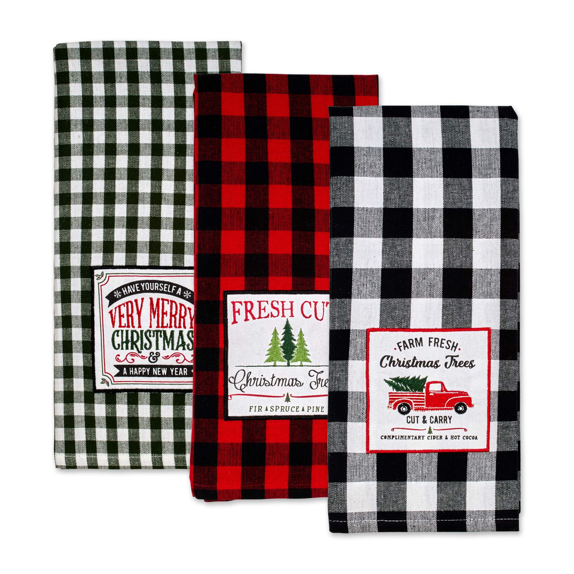 DII Asst Christmas Tree Farm Embellished Dishtowels Set/3