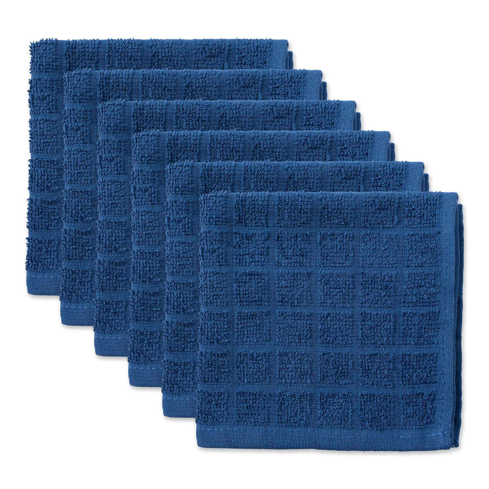 Dii Basic Terry Collection Solid Windowpane Dishcloth Set, 12X12, Blue, 6 Piece