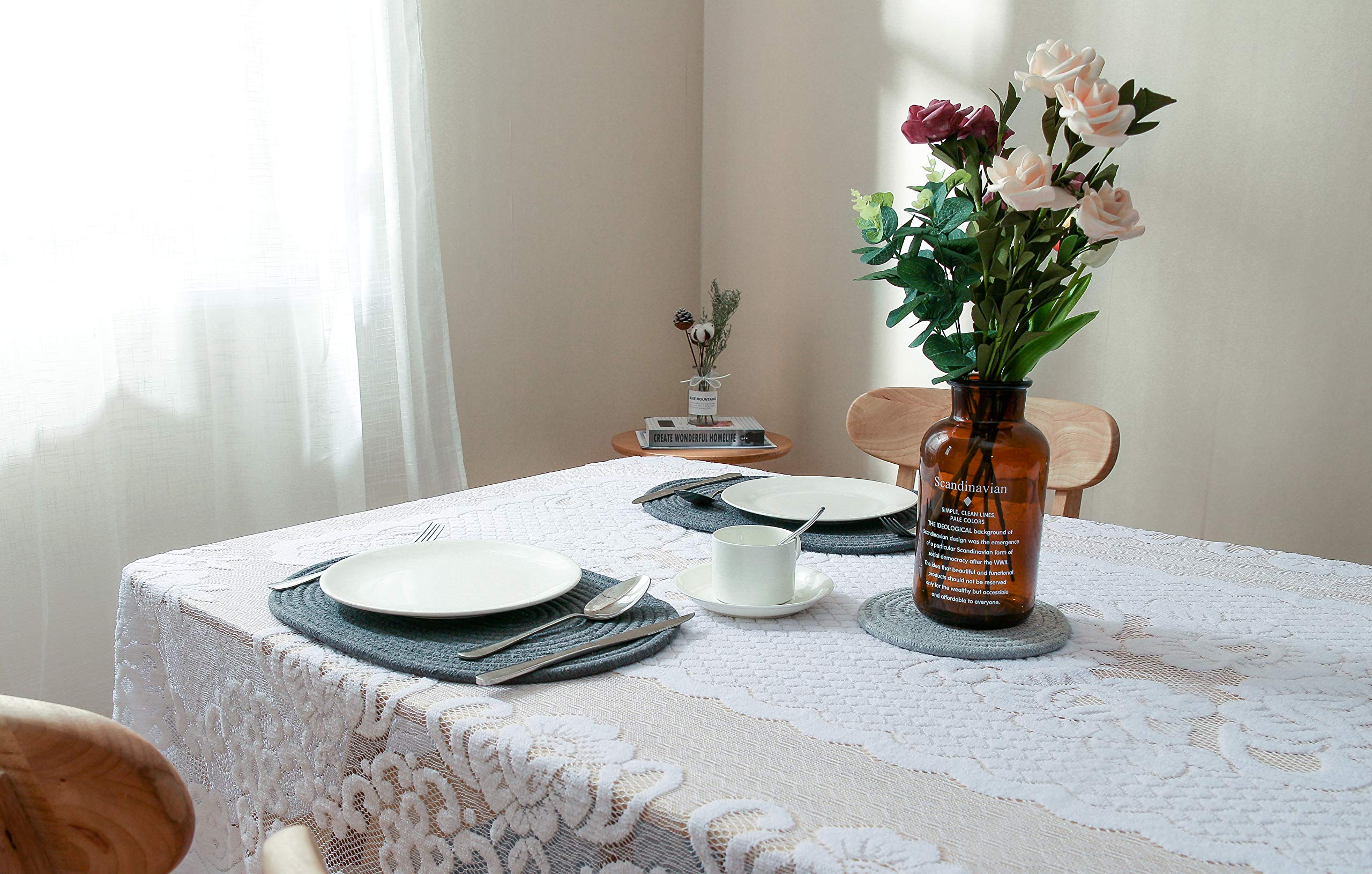 Gefeii White Lace Tablecloth Rectangular For Rectangle Table Crochet Lace Tablecloths Oblong Lace Table Covers 60''X104'' For Ki