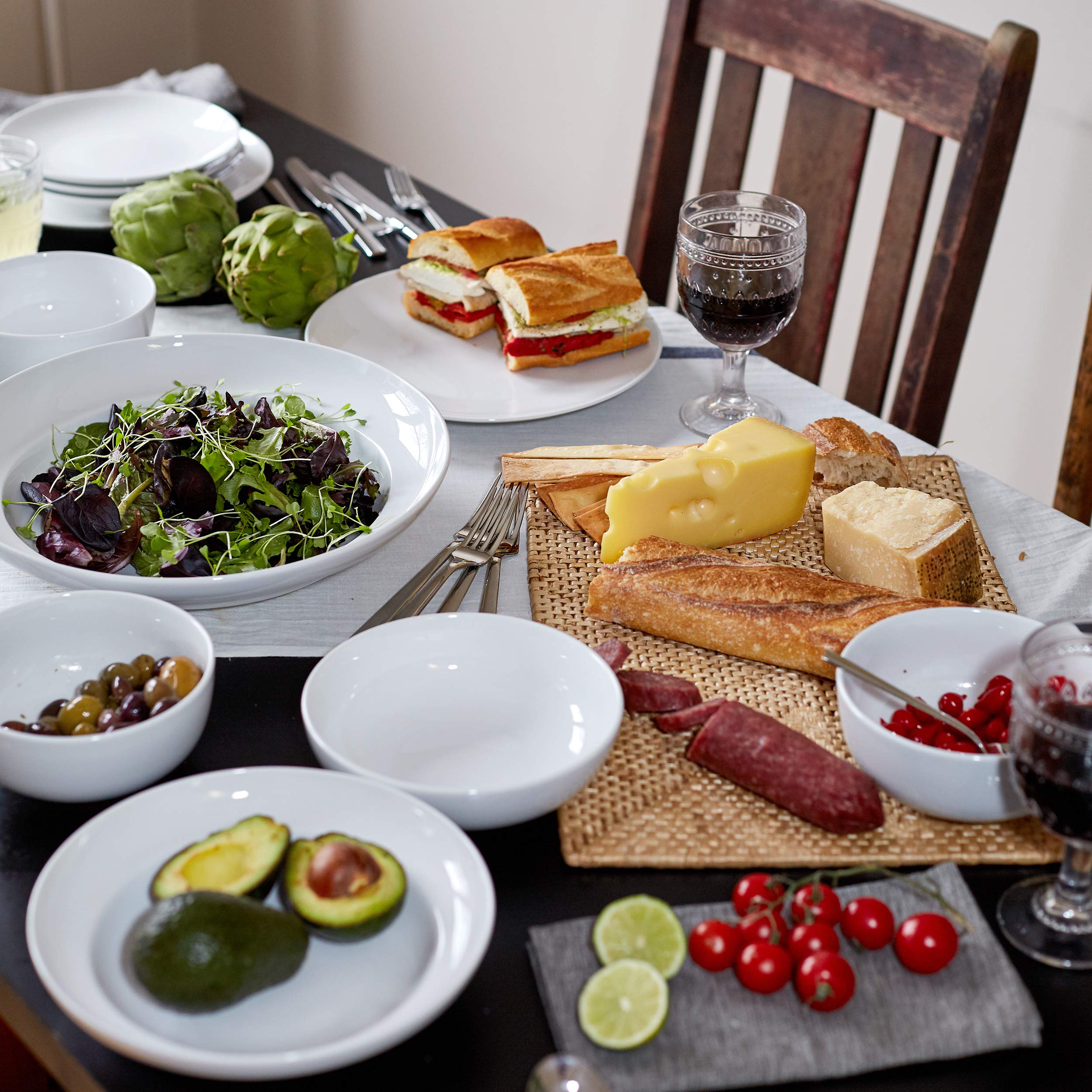 Euro Ceramica Essential Collection Porcelain Entertaining Dinnerware and Serveware, Large Serving Bowl, Inverted Rim Design, Cla