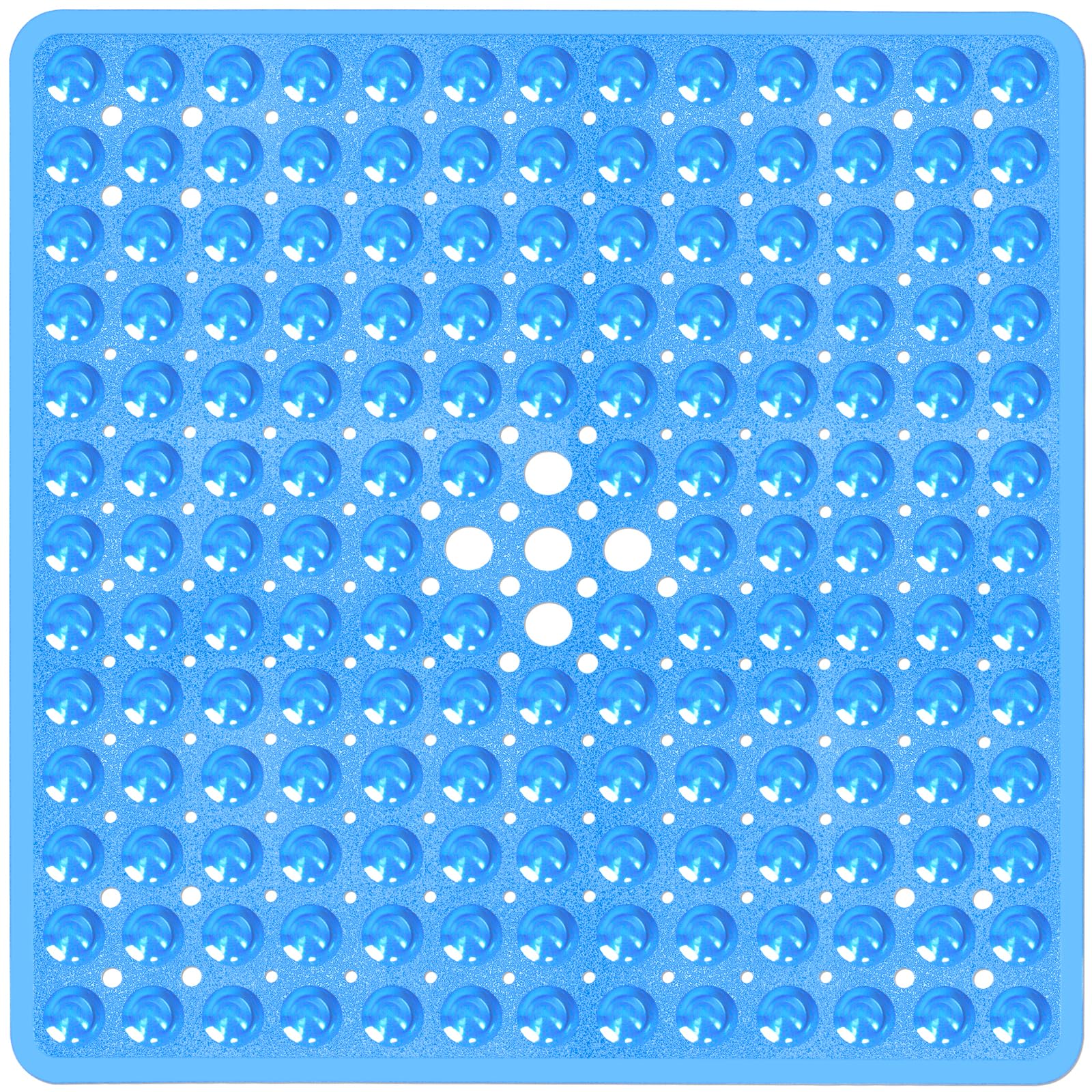 Naoloture Square Shower Bathtub Mat Non Slip For Inside Shower Clear Blue 21X21 Inch, Shower Stall Mats For Bathroom Floor, Soft