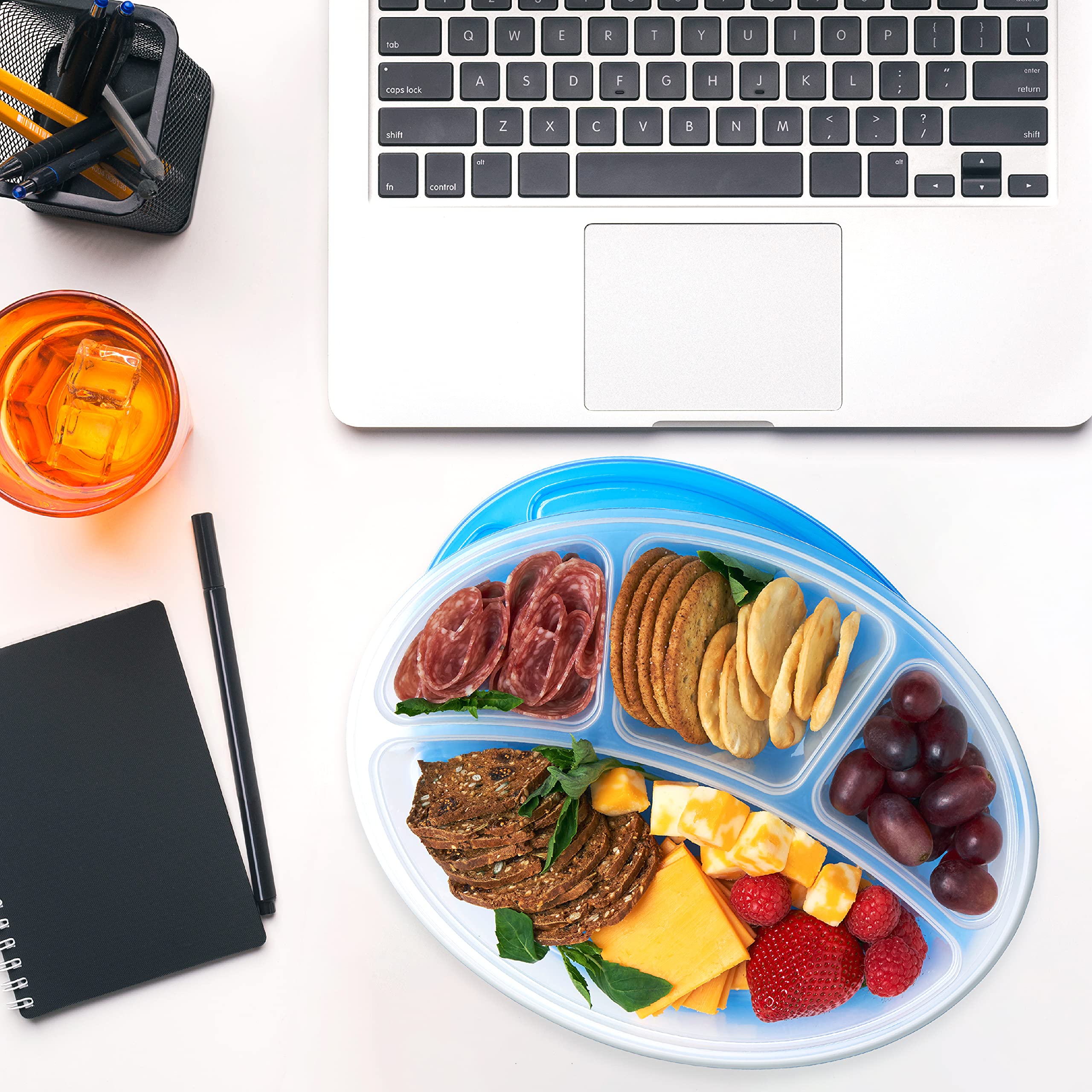 Easylunchboxes - Oval Lunch Boxes - Reusable 4-Compartment Food Containers For Work, Travel And Meal Prep, Set Of 4, (Classic)