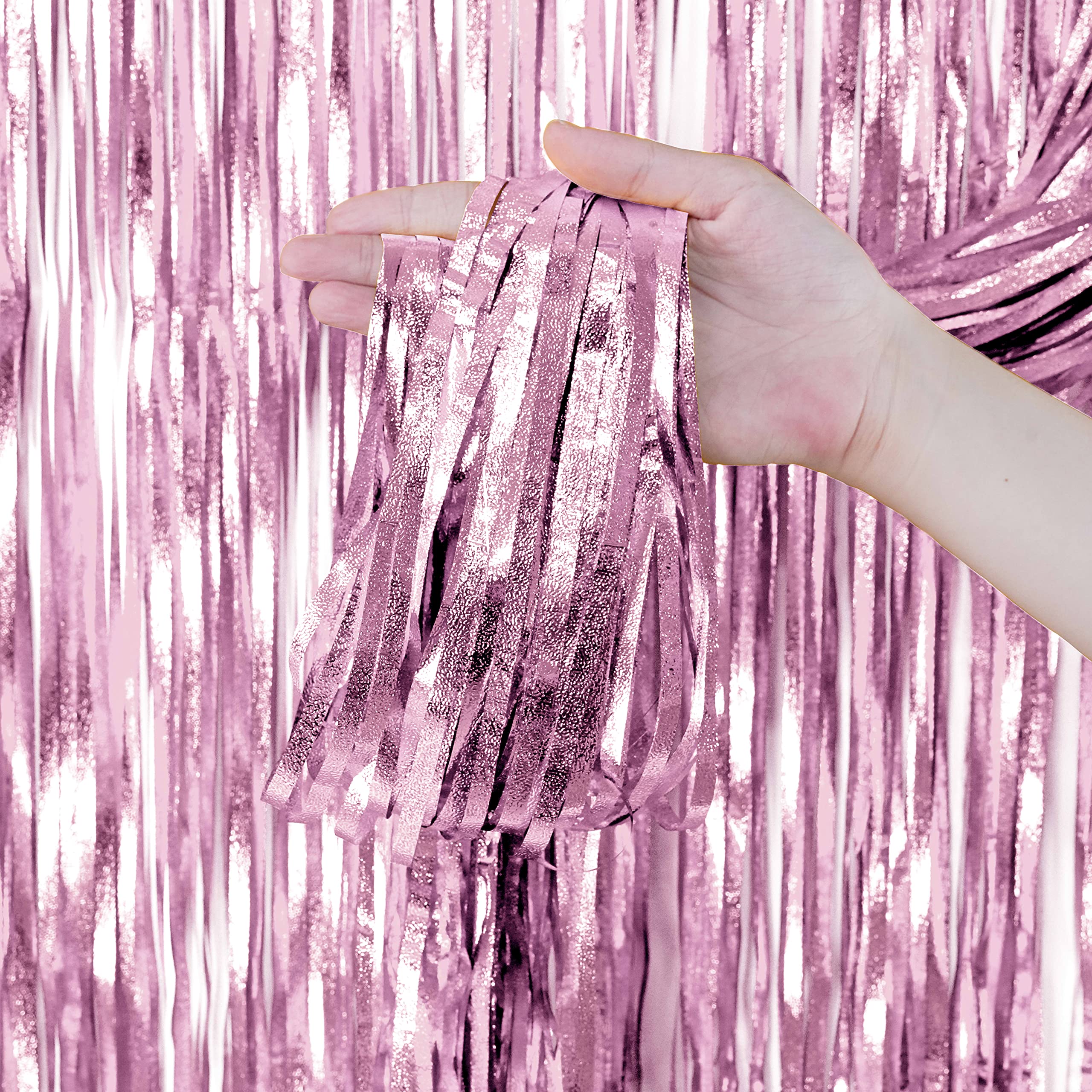 Pink Metallic Tinsel Foil Fringe Curtains For Bachelorette Girls 1St Birthday Baby Shower Party Wedding Engagement Bridal Shower
