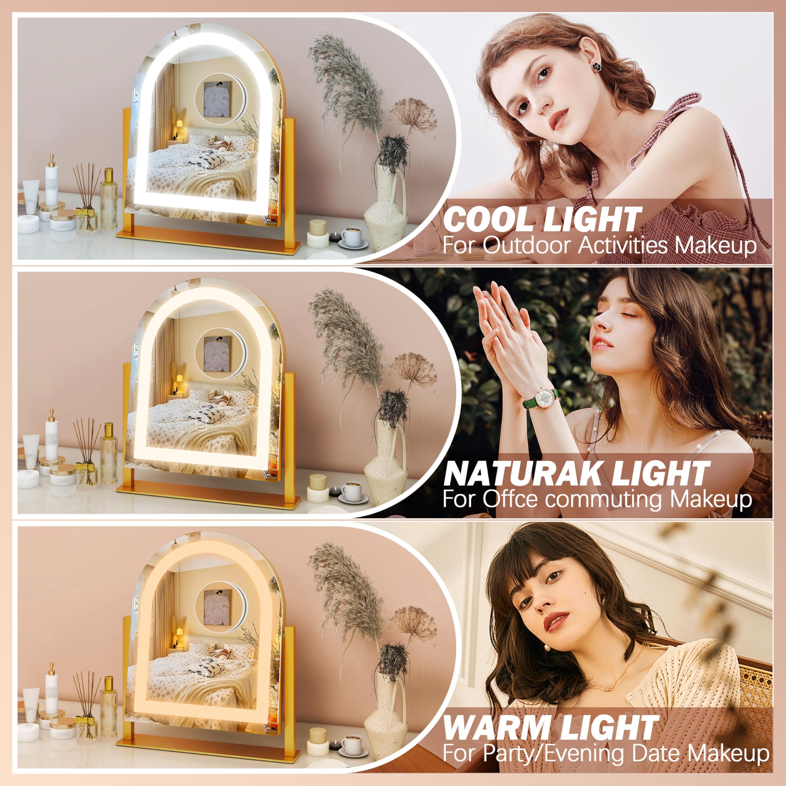 Fennio Large Vanity Mirror With Lights - 15.5''X13'' Led Lighted Makeup Mirror With Lights, 10X Magnification, Touch Screen With