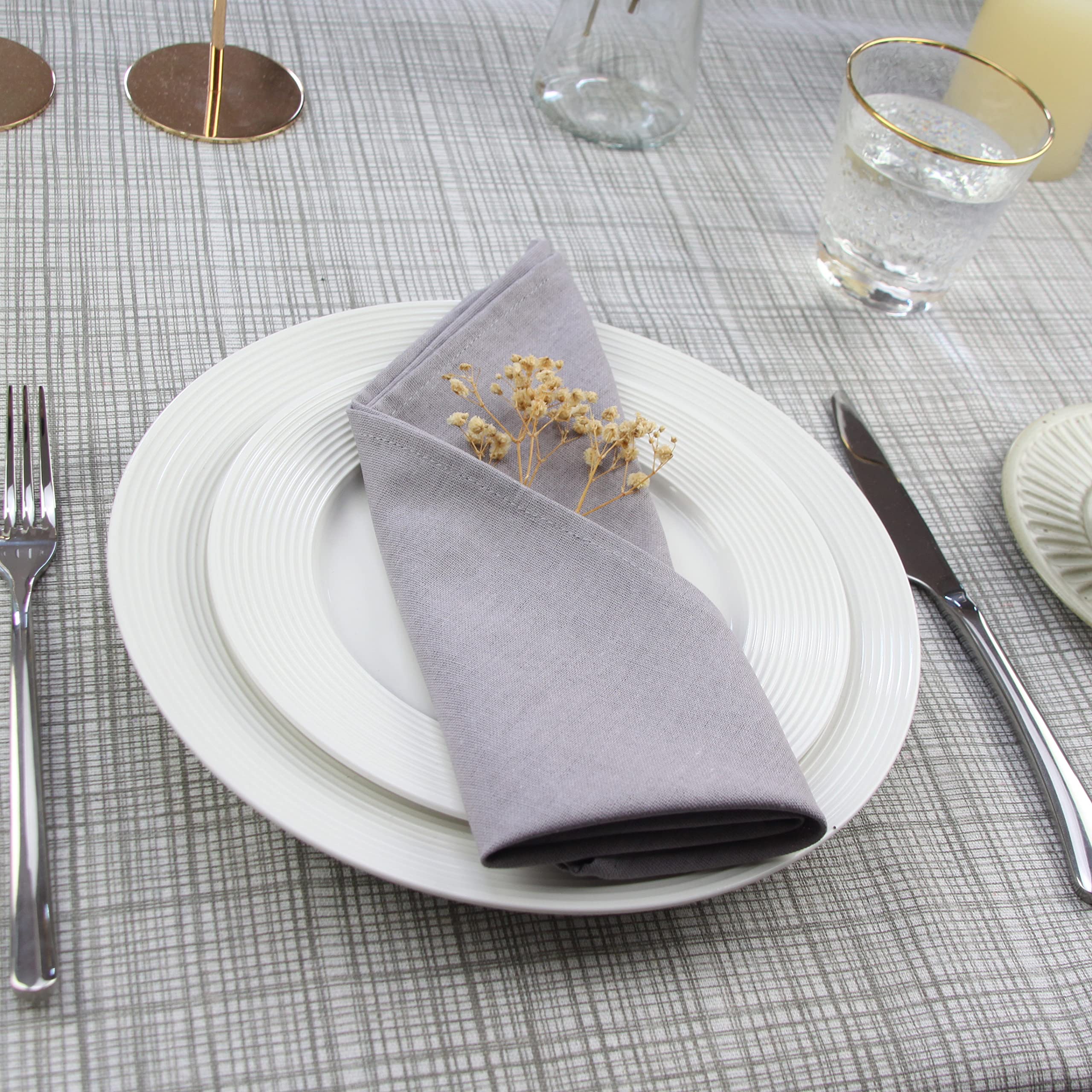 Infei Solid Color Cotton Linen Blended Thin Dinner Cloth Napkins - Set Of 12 (40 X 40 Cm) - For Events & Home Use (Light Grey)