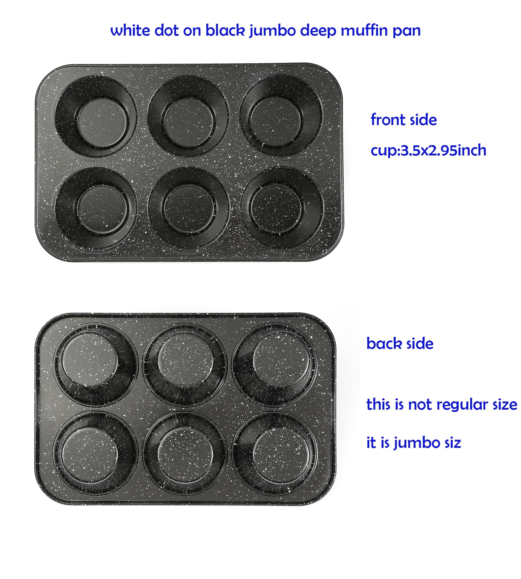 Monfish Jumbo Deep Muffin Pan 6 Cup Black Granite Finish Extra Large Cupcake Tin Carbon Steel Baking Pan