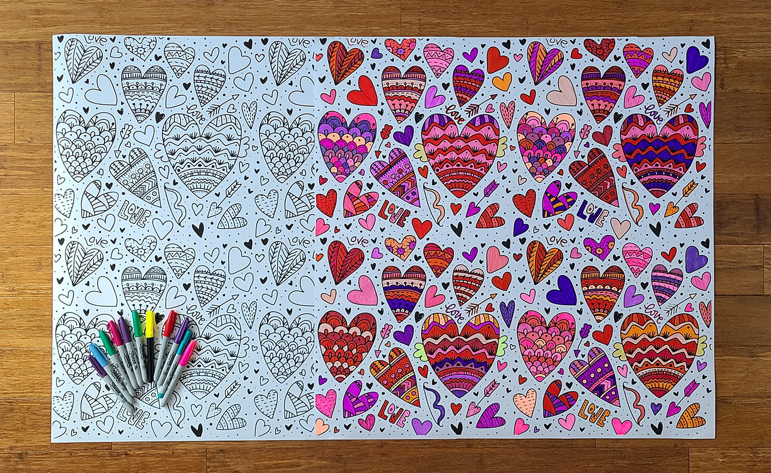 SJPRINTER Giant Coloring Poster for Kids and Adults - Great for Care Facilities  Schools  Group and Family Activities (Square Love  30'' x 30'')