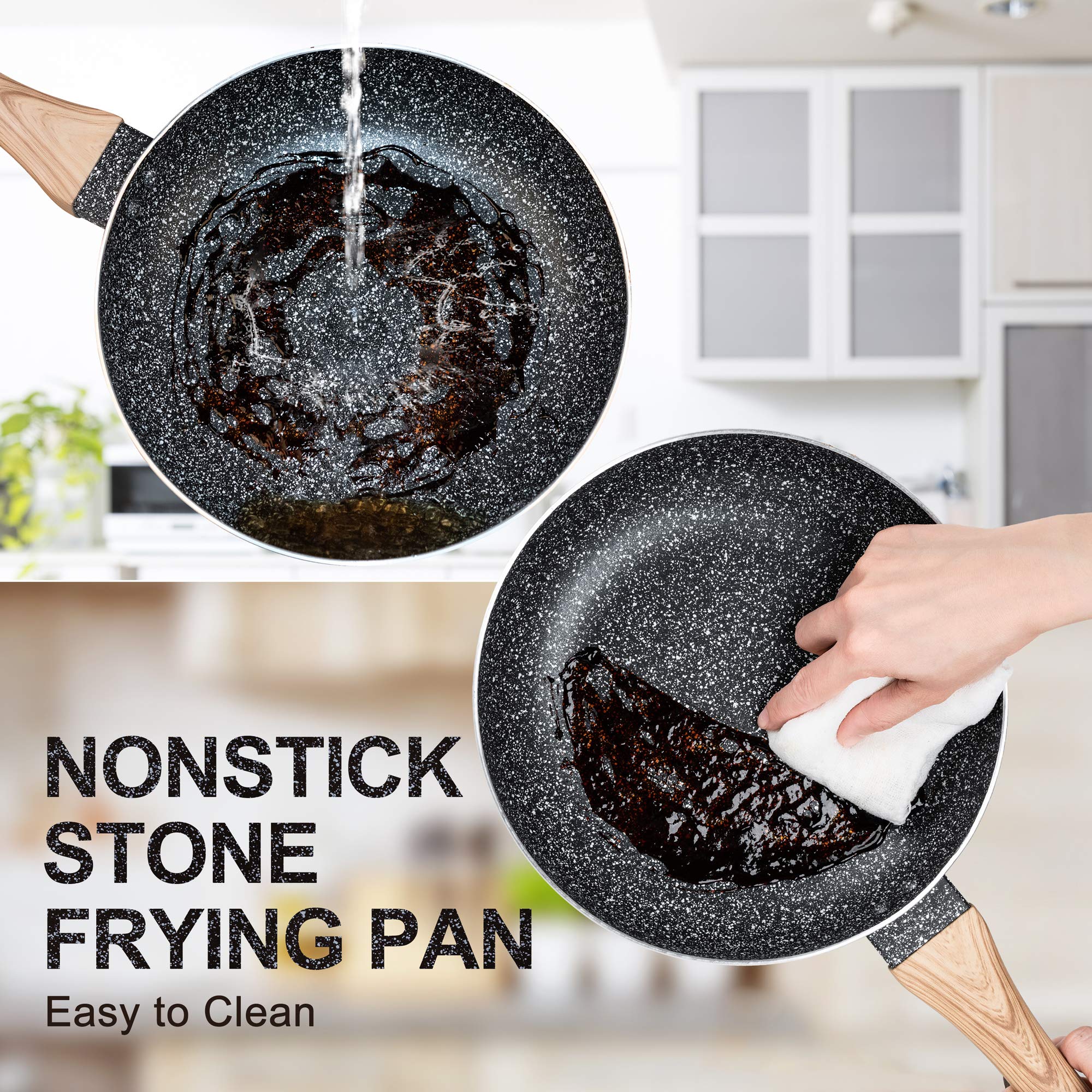 MICHELANGELO Frying Pan Set  8''+9.5''+11'' Stone Frying Pans With 100% APEO & PFOA-Free Stone Coating  Fry Pan Set Bakelite Handle  Nonstick Frying Pans  Nonstick Pans Set  Stone Skillets 3 Piece