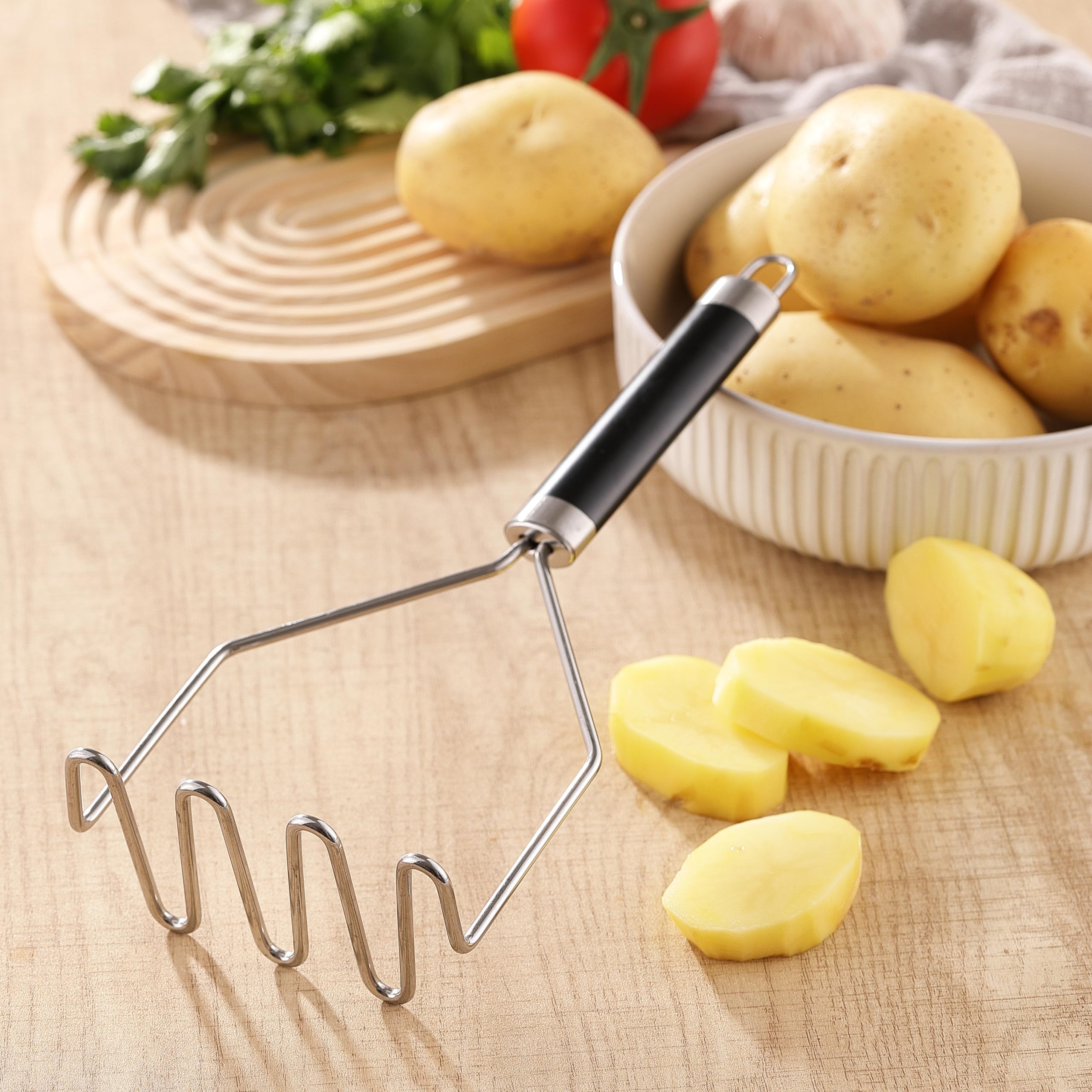 2Pcs Potato Masher, Olulu Heavy Duty Stainless Steel Mashed Potatoes Masher, Masher Kitchen Tool For Avocado, Potatoes, Beans, M