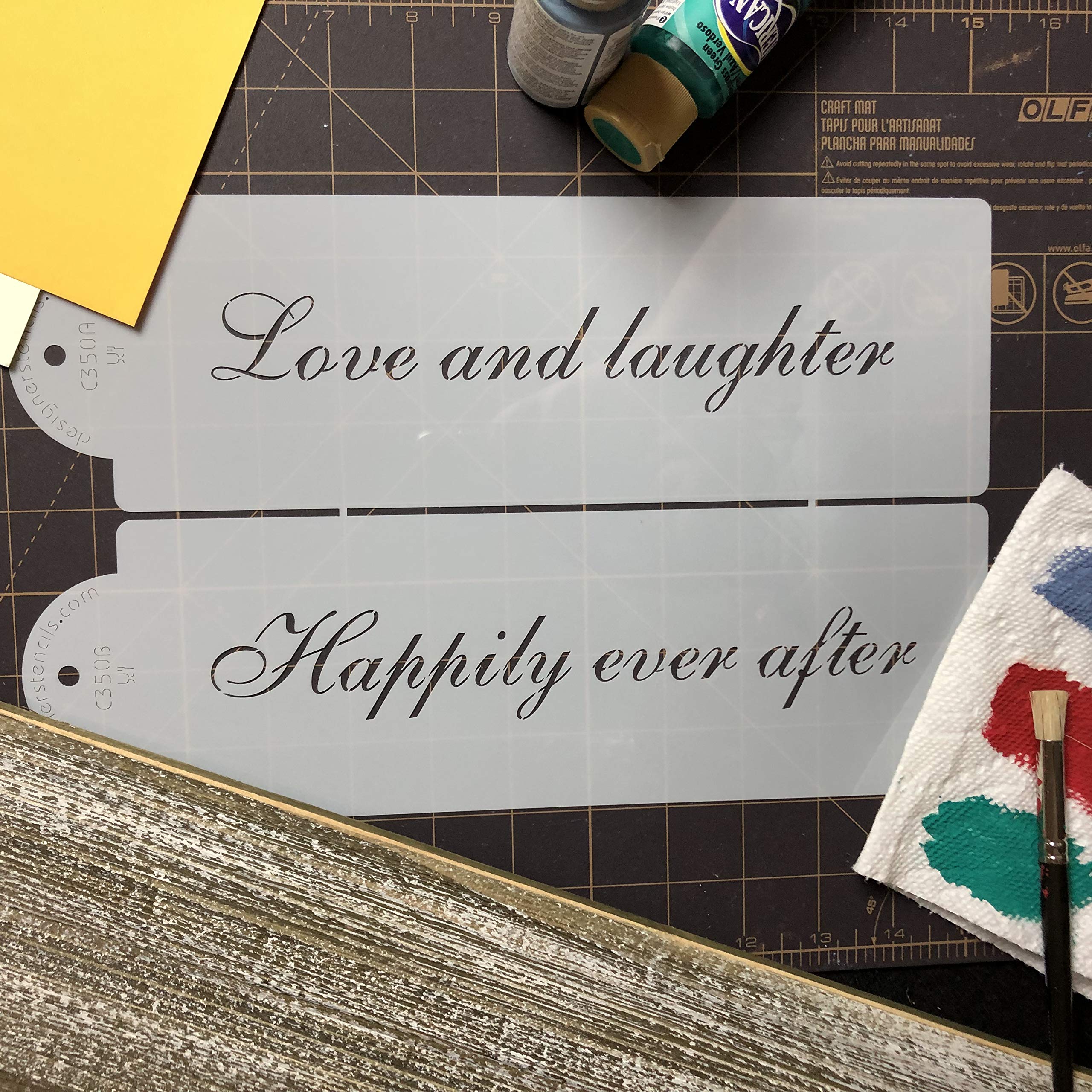 Designer Stencils Love And Laughter Cake Stencils, Beige/Semi-Transparent 4 X 12.25, 2 X 2
