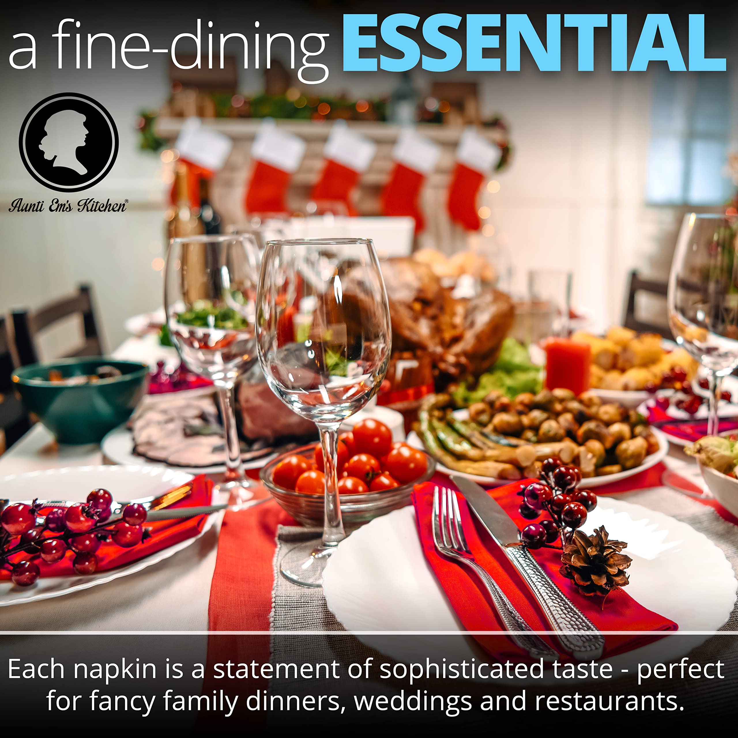 Aunti Em'S Kitchen Blueberry Cotton Napkins Cloth 20 X 20 Oversized 100% Natural Bulk Linens For Dinner, Events, Weddings, Set O