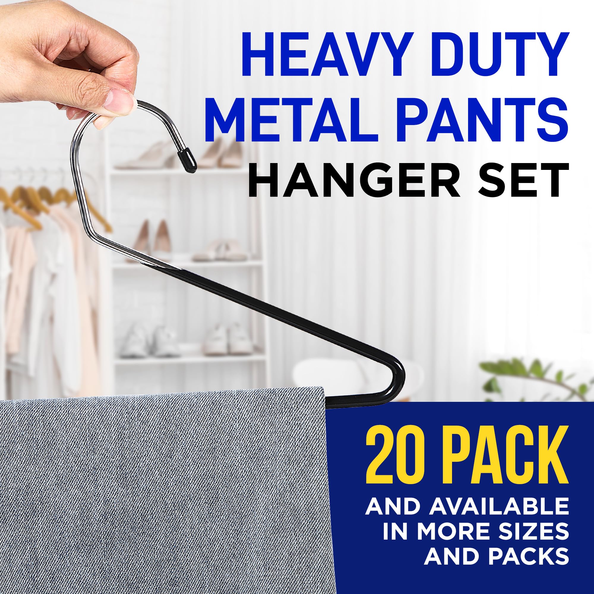 Lifemaster Metal Pants Hanger Set - 20 Pieces Elegant Non-Slip Closet Space Saving Hanger Set For Pants, Trouser, Blankets, And