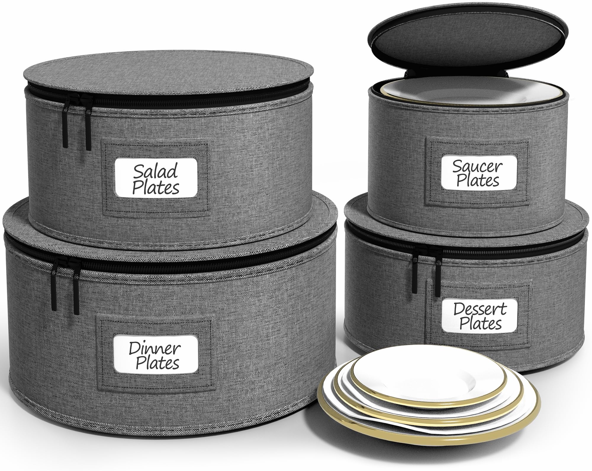 Sorbus China Storage Containers - Hard Shell Dish Storage Containers For Organizing, Moving Supplies, Party - 4 Stackable Plate