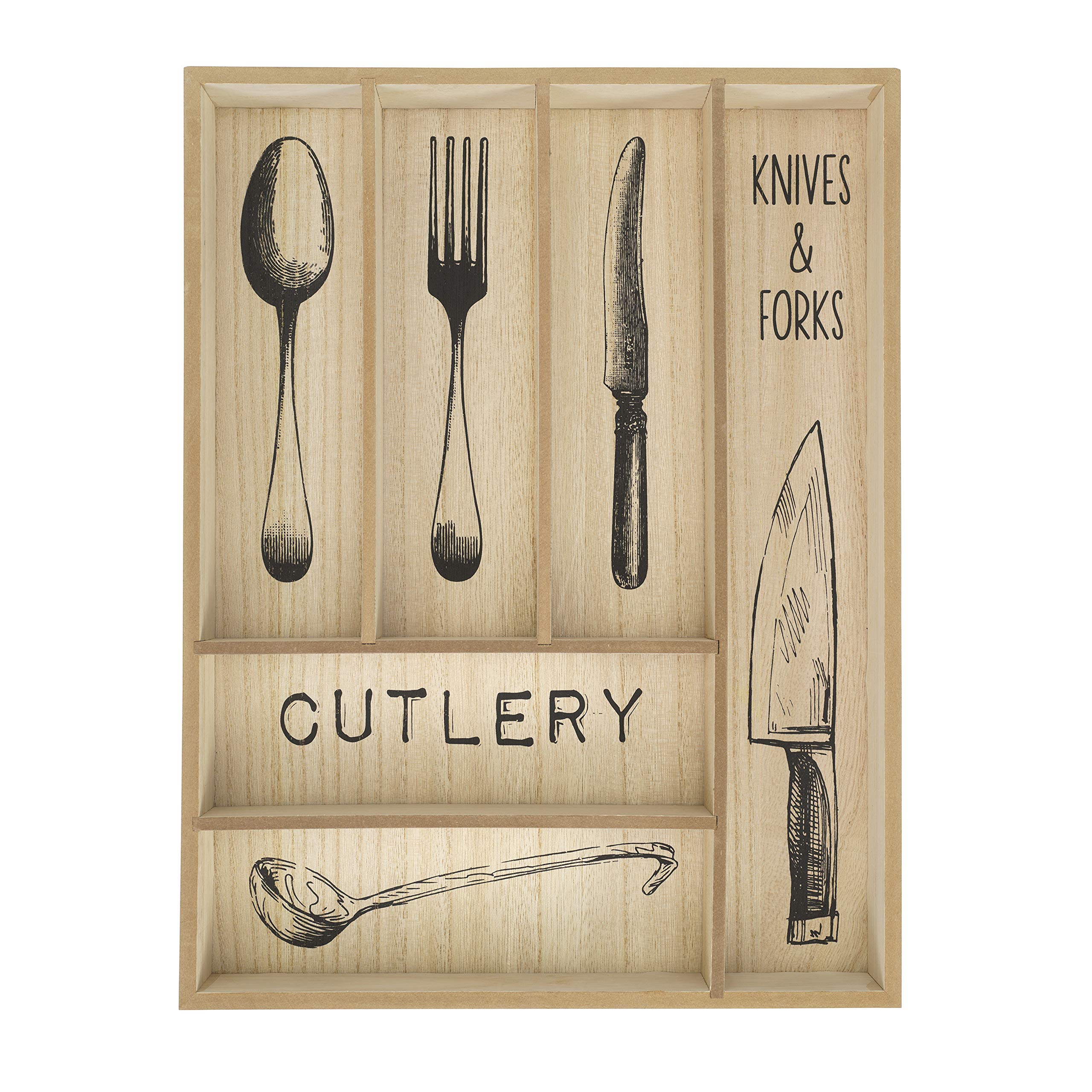 10 Street Home Large Wood Flatware Organizer For Kitchen Drawer - 6 Compartments For Silverware And Utensil Storage, Rustic Styl