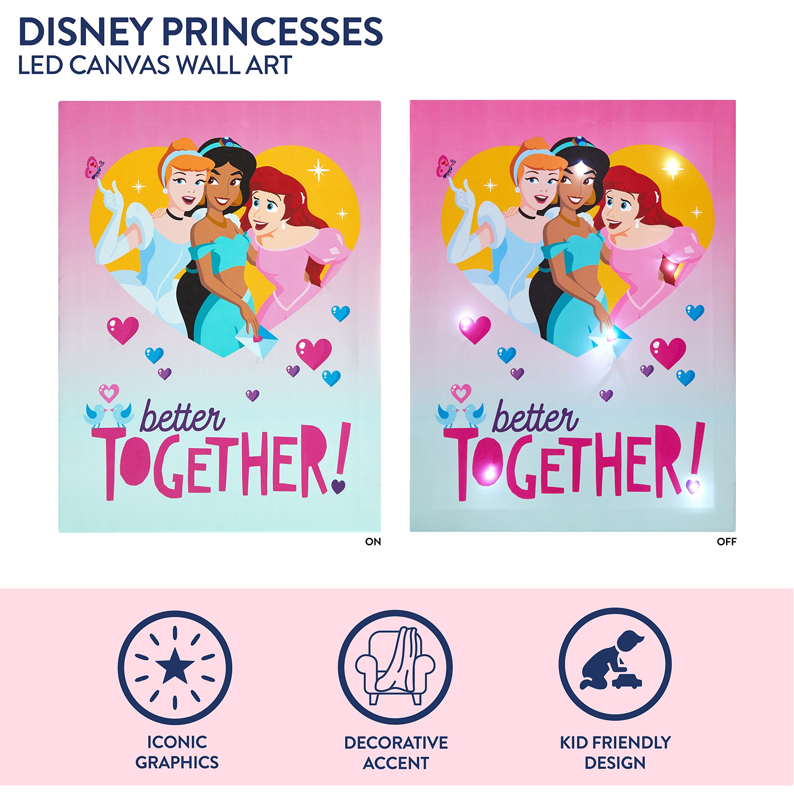 Idea Nuova Disney Princess Canvas LED Wall Art Childrens Wall Hanging D?cor 11.5 ''x15.75 ''