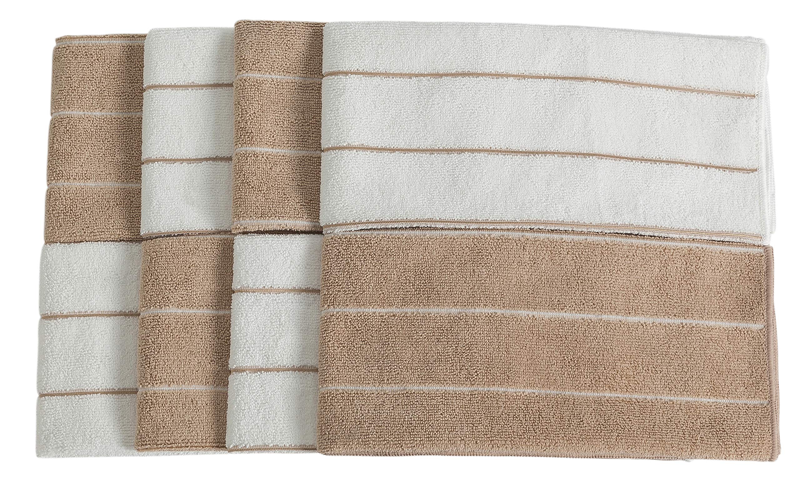 Microfiber Kitchen Towels - Super Absorbent, Soft And Solid Color Dish Towels, 8 Pack (Stripe Designed Brown And White Colors),