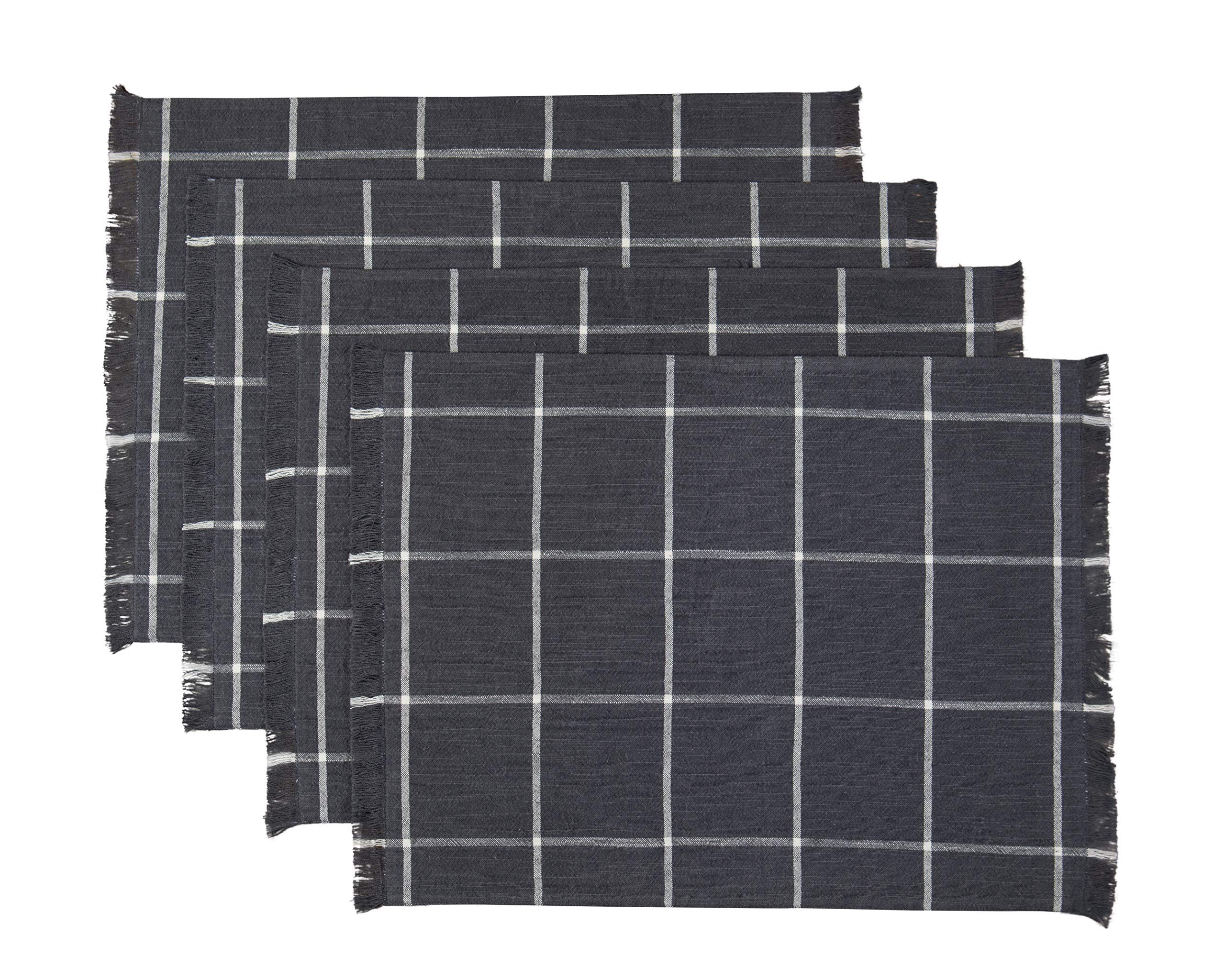 Placemats Set Of 4, Woven Cloth Placemat Set, 14X19 In, Gray Farmhouse Plaid Place Mats For Kitchen Or Dining Table, Washable Co