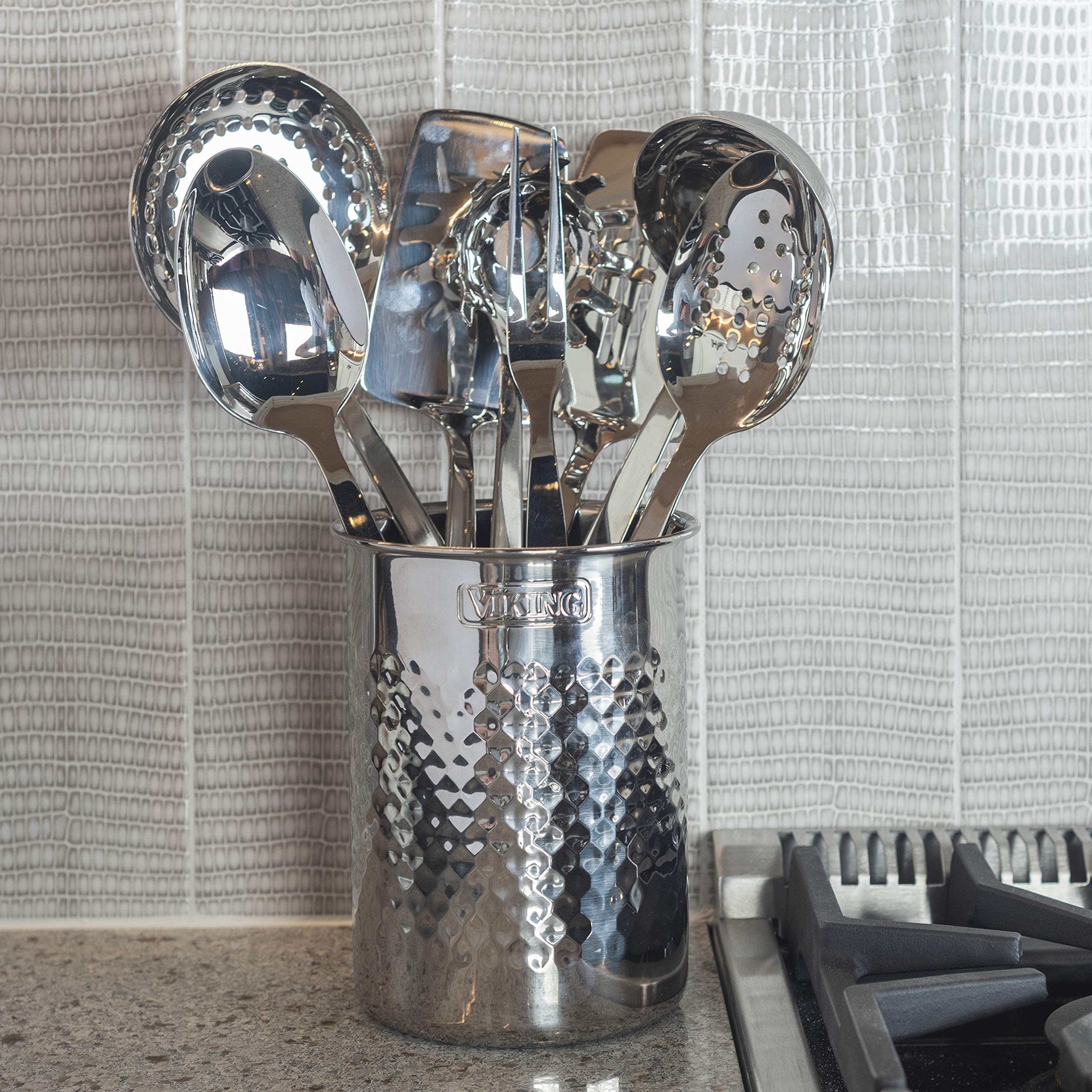 Viking Culinary Hammered Stainless Steel Utensil Holder, Dishwasher Safe