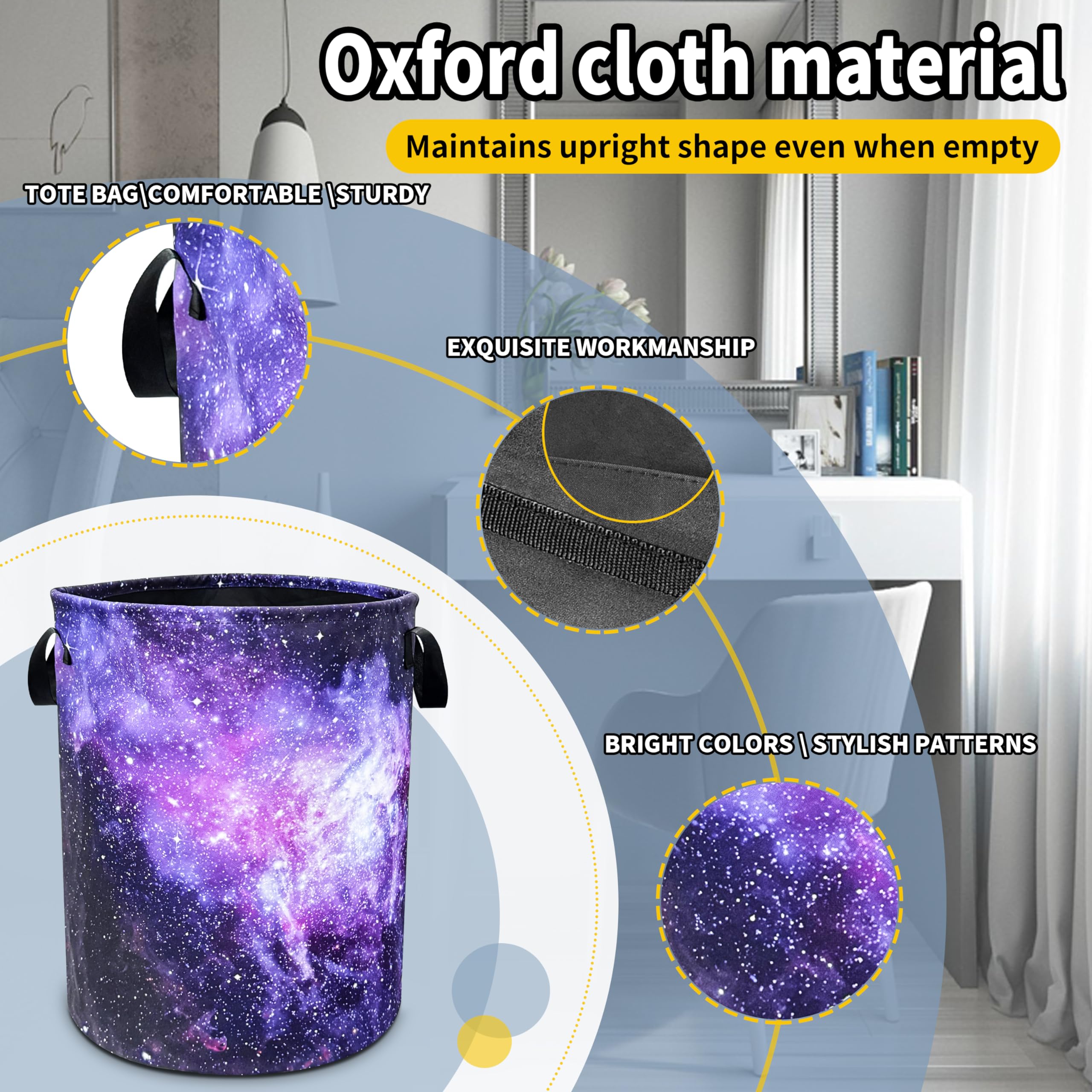 Pink Purple Galaxy Laundry Basket Universe Starry Sky Foldable Oxford Cloth Funny Tote Bag Laundry Hamper Clothes Storage Bucket