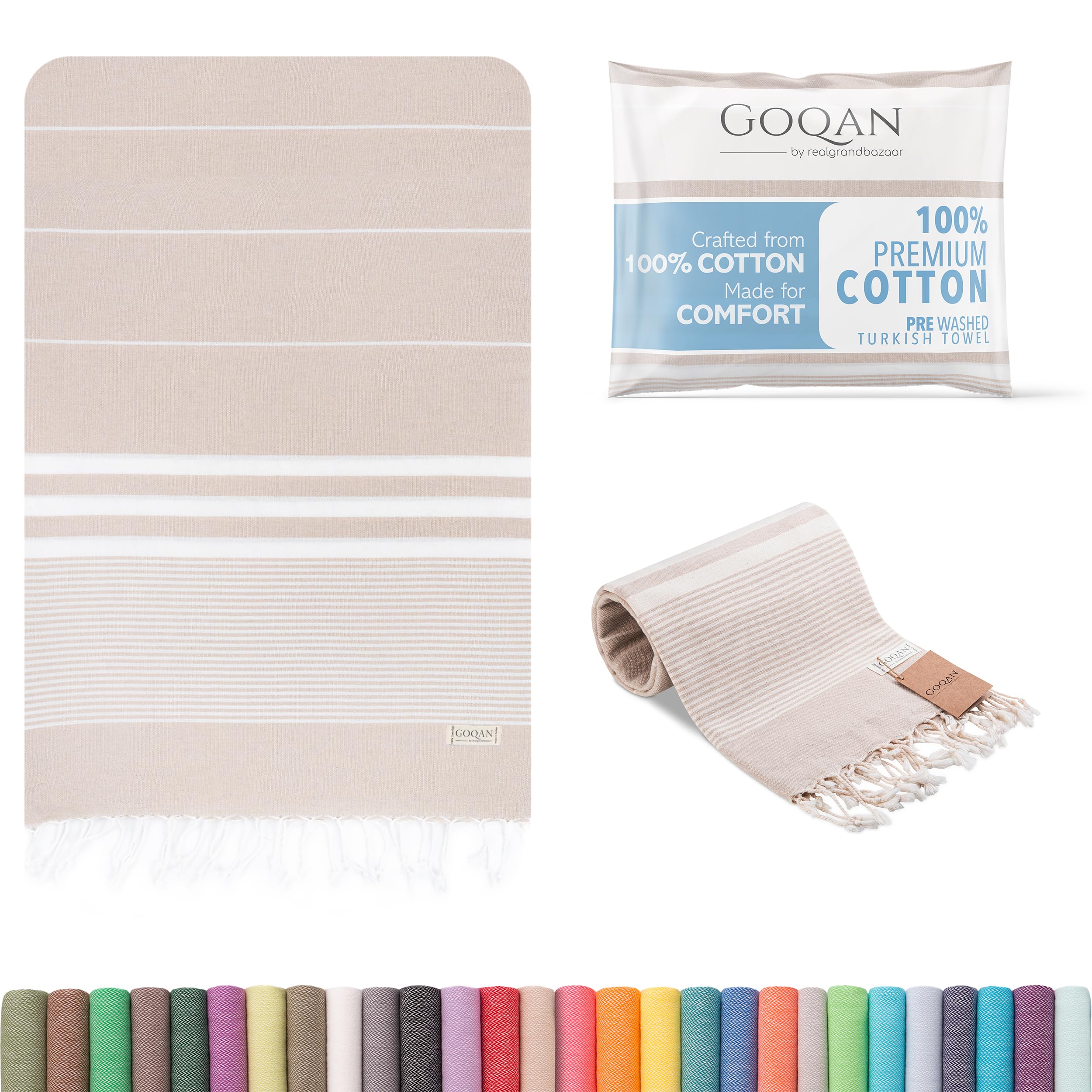 realgrandbazaar Luna Turkish Beach Towel - 100% Cotton Turkish Towel - Pre Washed - No-Shrink - Quick Dry - Soft 39x71 - Large Beach Towels Clearance Oversized - Set can be Made
