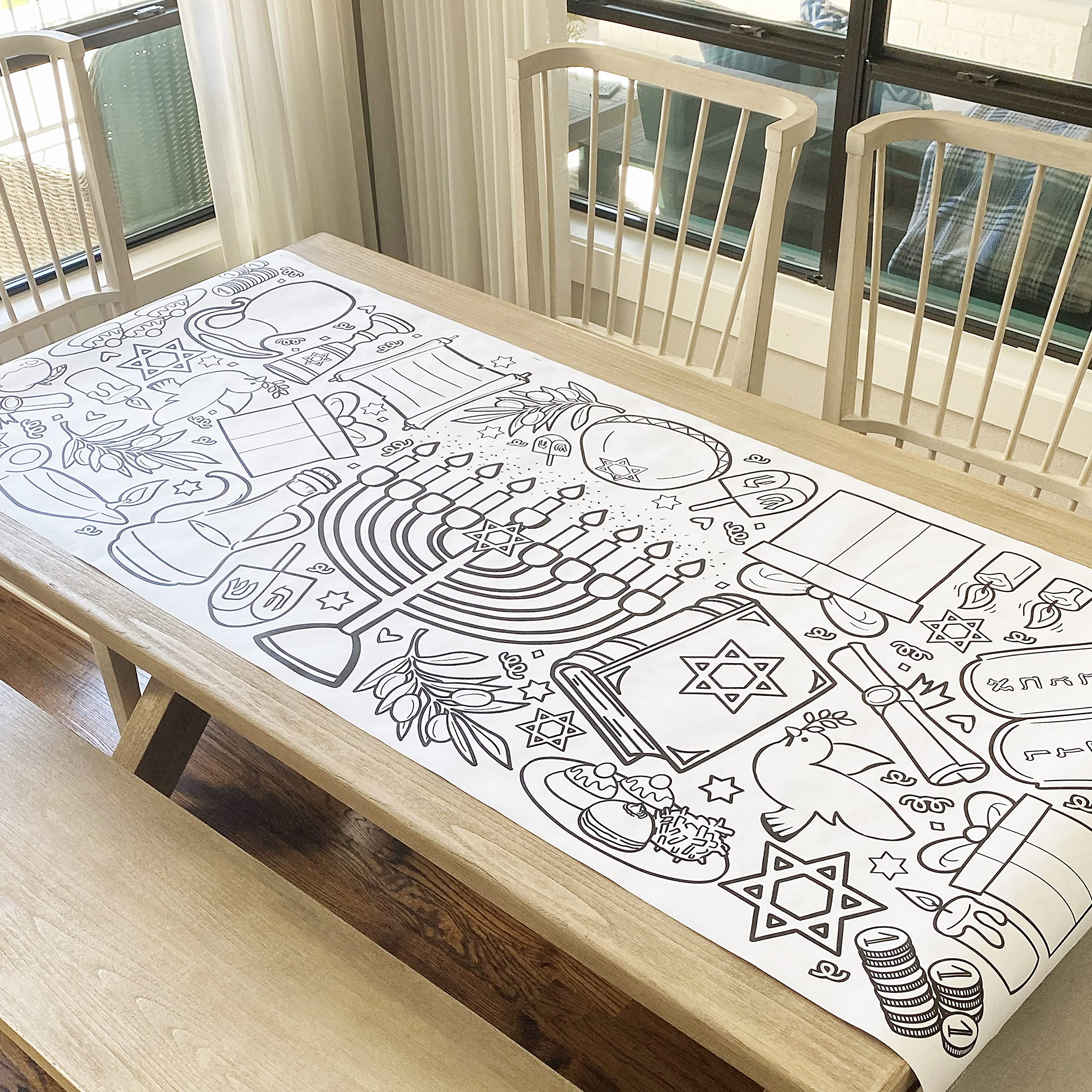 Tiny Expressions Giant Hanukkah Coloring Poster For Kids - Rolled, Not Folded - 30 X 72 Inches Jumbo Paper Banner Or Table Cover