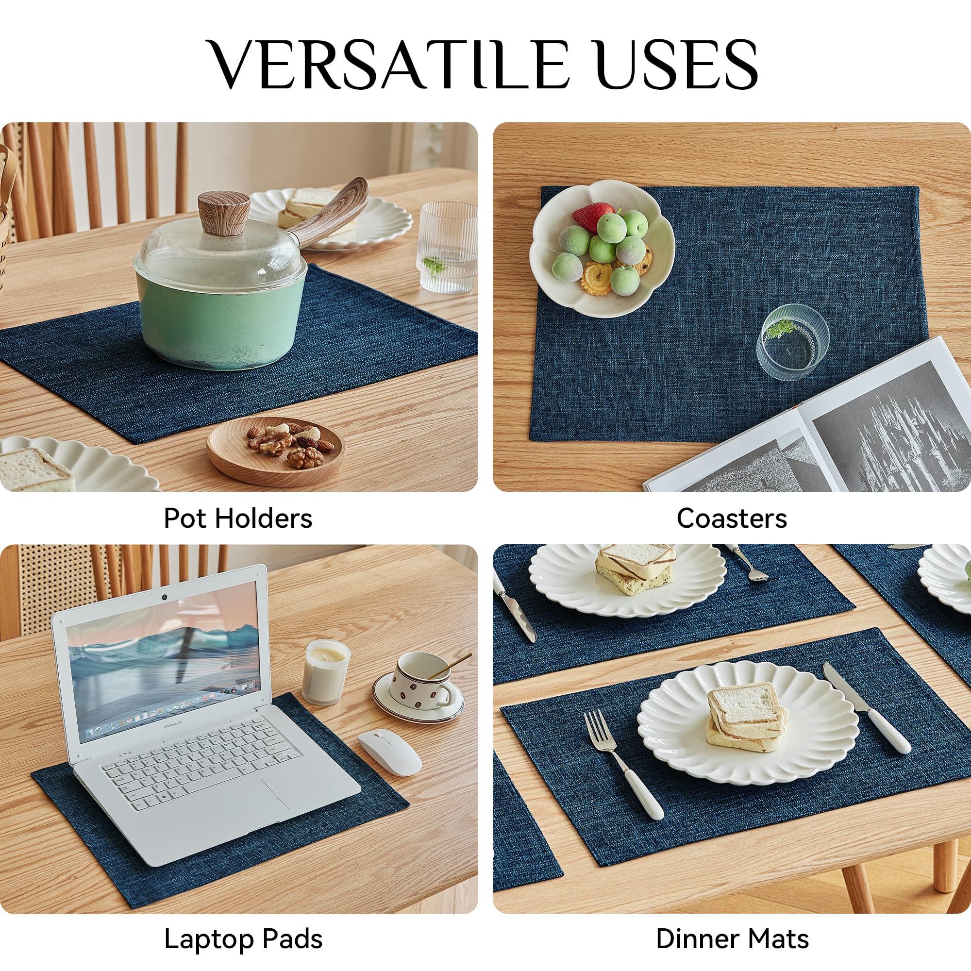 Softalker Faux Linen Placemats Set Of 4-12 X 18 Inch, Heat Resistant Double Layered Durable Burlap Farmhouse Place Mats, Non-Sli