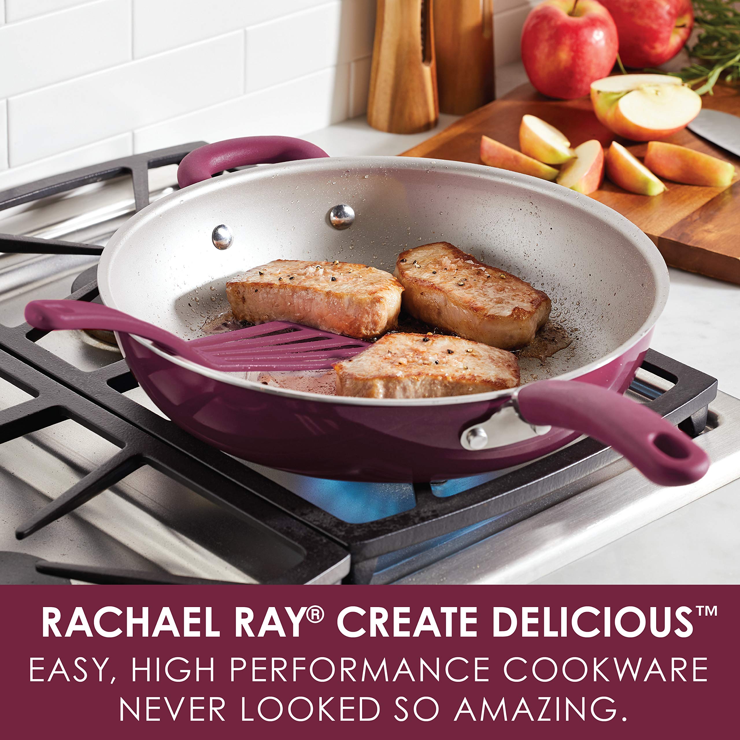 Rachael Ray Create Delicious Deep Nonstick Frying Pan / Fry Pan / Skillet - 12.5 Inch  Red