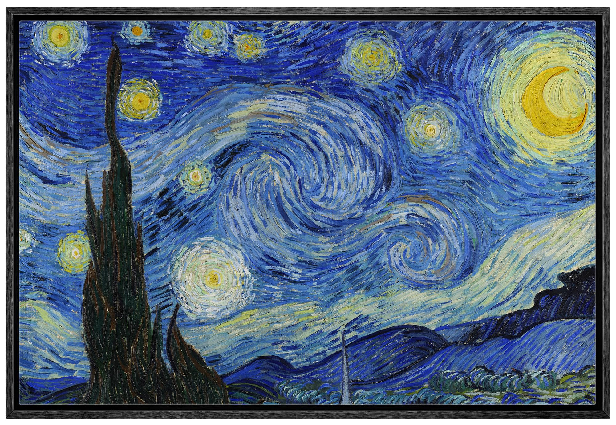Wall26 - Starry Night By Vincent Van Gogh - Framed Canvas Art Wall Art - 24''X36'' Black