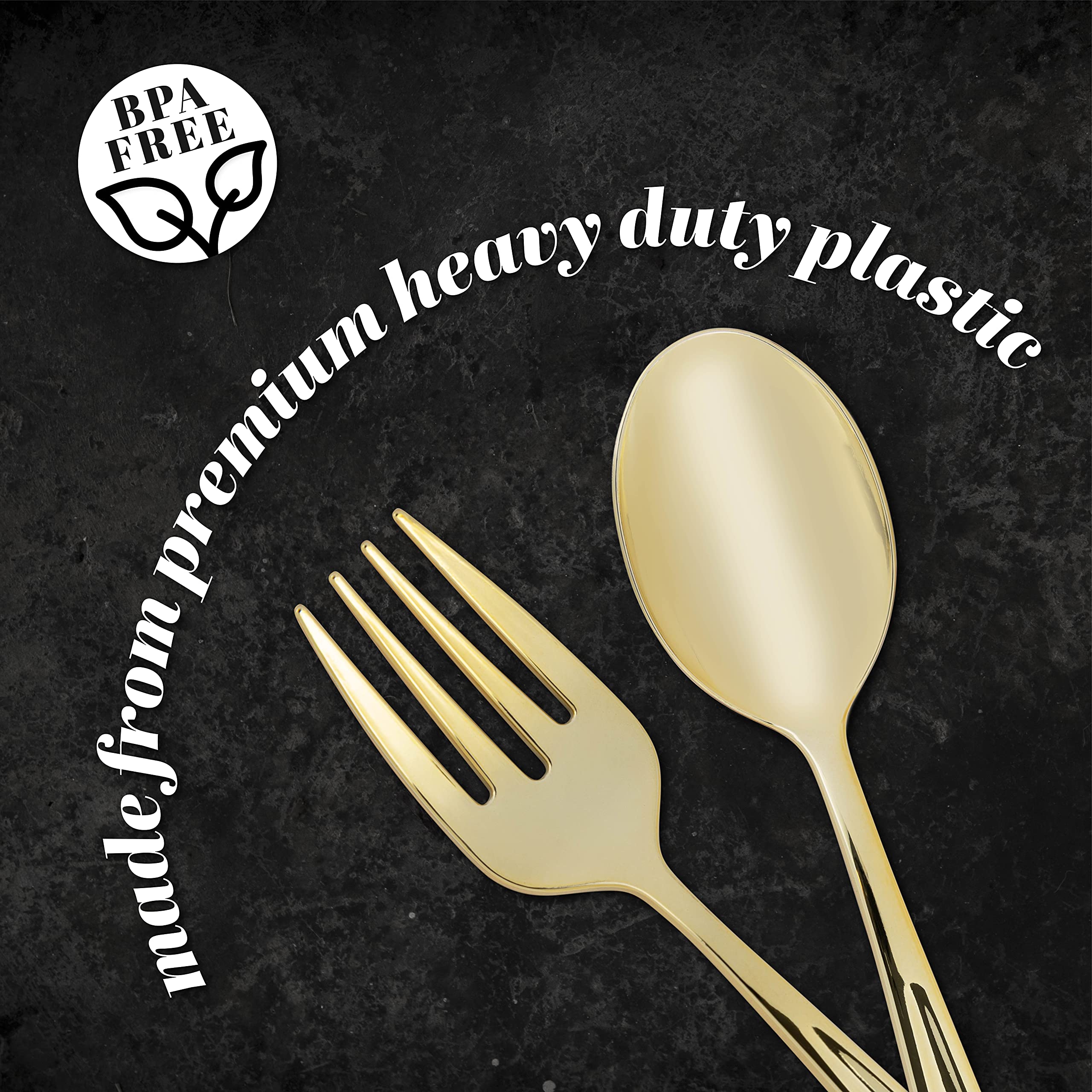 Plasticpro Disposable Plastic Gold Serving Utensils 6 Forks & 6 Spoons Durable Heavy Duty Premium Serving Utensils Gold 6 Sets