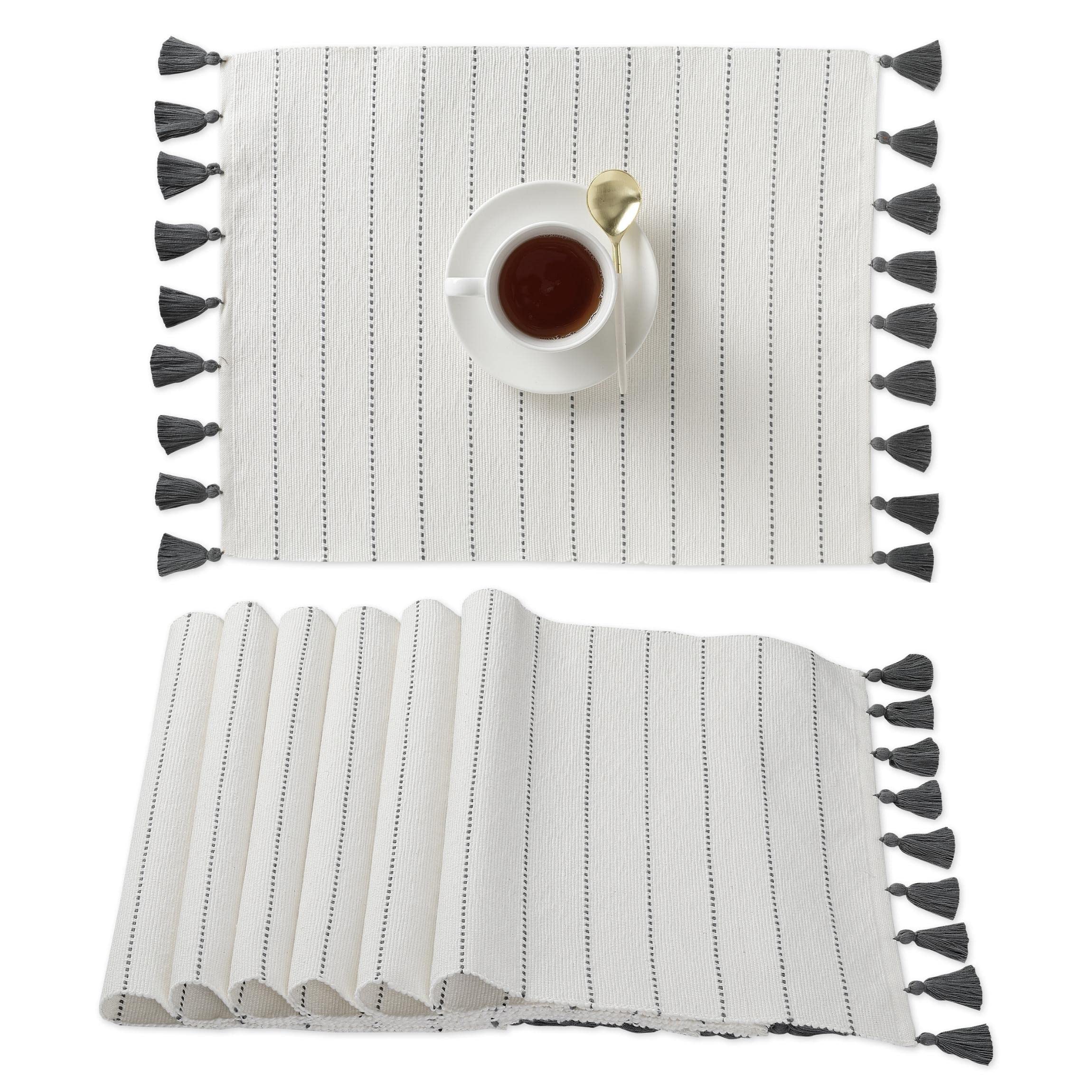 Folkulture Placemats Set Of 6, 100% Cotton Ribbed Place Mats 14 X 19 Inches With Cute Tassels, Table Mats For Farmhouse Table De