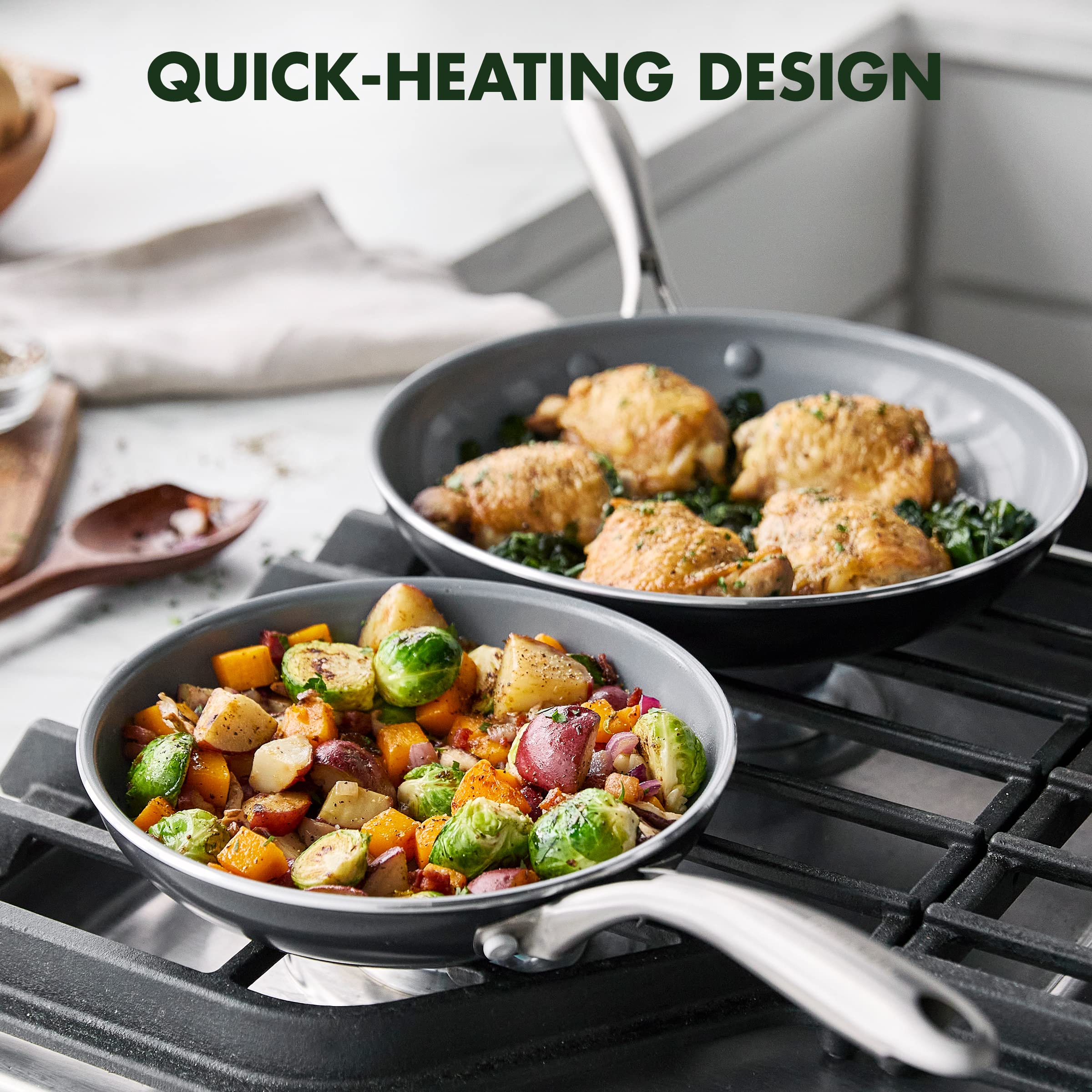 Greenpan Swift Healthy Ceramic Nonstick, 8'' And 10'' Frying Pan Skillet Set, Stainless Steel Handles, Pfas-Free, Dishwasher Saf