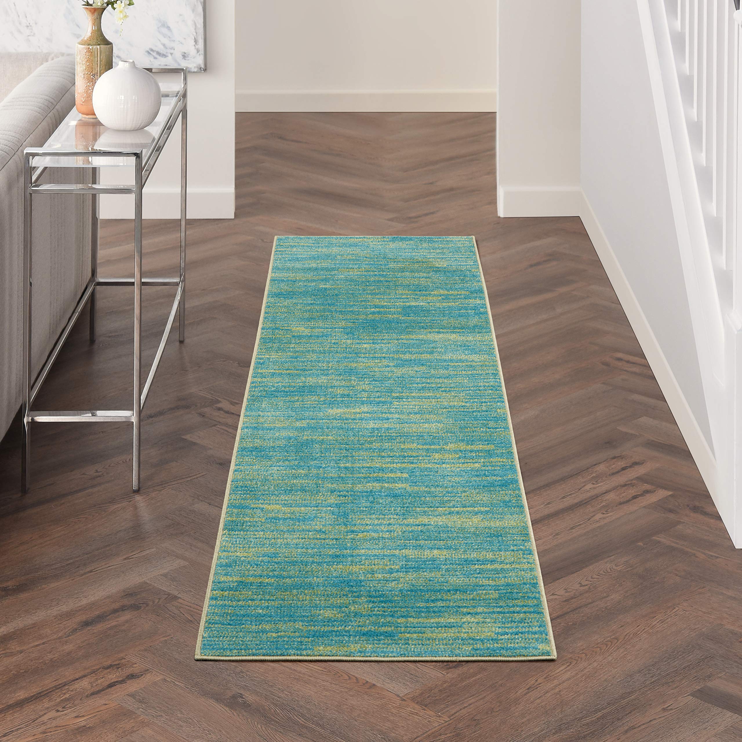 Nourison Essentials Blue Green 22 x 18 Area Rug Easy Clean, Non Shedding, Bed Room, Living Room, Dining Room, Kitchen (18 Run